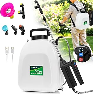 Battery Powered Sprayer 3.2 Gallon, VAXMAY Backpack Sprayer with 3 Adjustable Speeds, Battery Indicator, 5 Mist Nozzles, 41" Retractable Wand, USB Rechargeable Weed Sprayer for Lawn Garden Yard