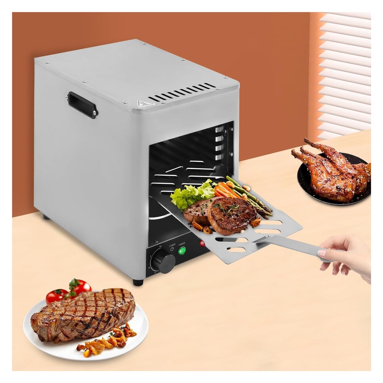 Parrilla de carne gourmet (1700 vatios), calidad de asador, parrilla infrarroja eléctrica para interiores, accesorios de acero inoxidable, parrillas eléctricas de cocina 6