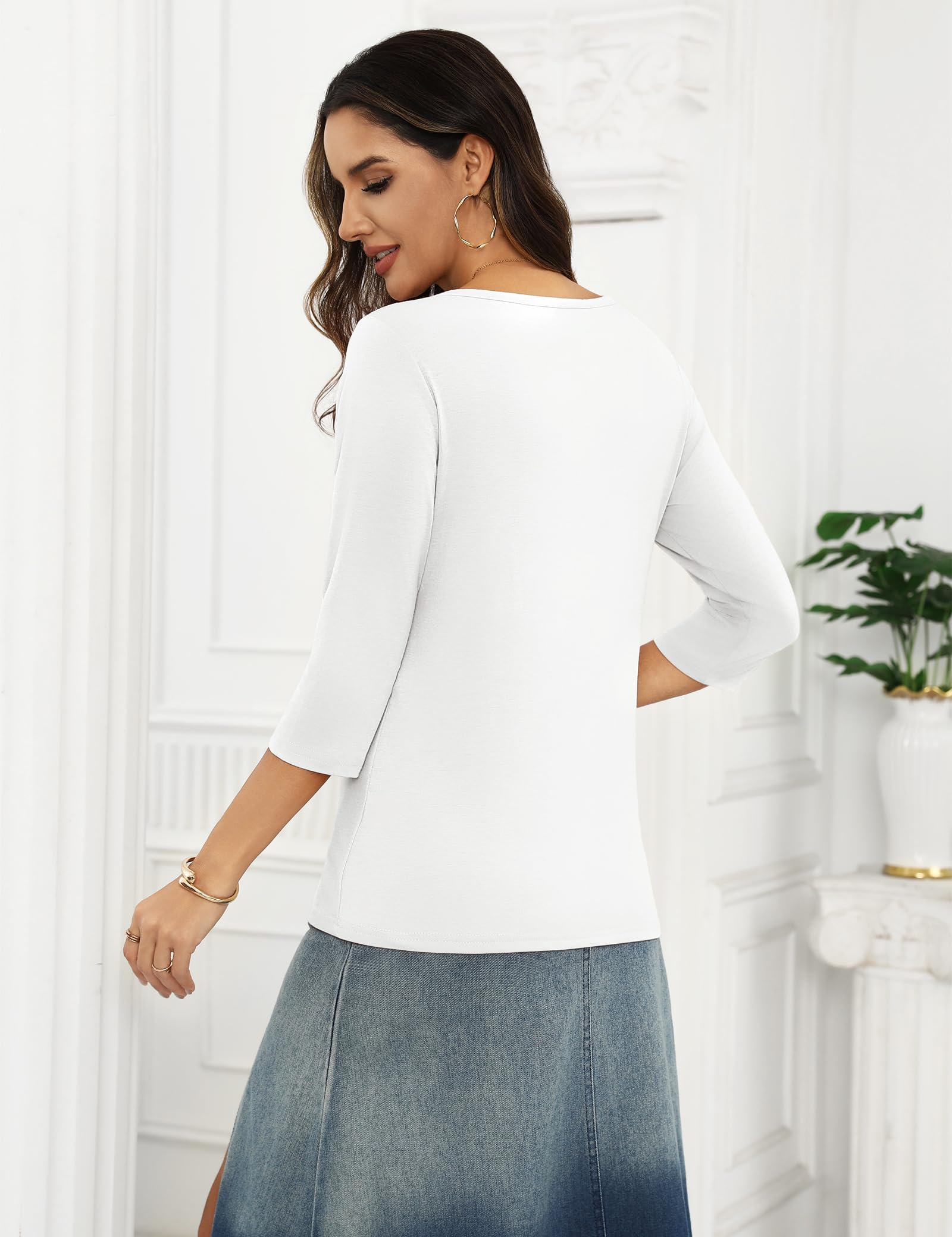 Totatuit T-Shirt Donna con Scollo a Barchetta Manica a 3/4 Maglietta Cotone vestibilità Larga Casual Moda Top Basic Elasticizzato