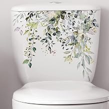 Green Plant Leaves Flowers Toilet Seat Lid Stickers-DIY Removable Waterproof Toilet Sticker for Bathroom Cistern Decor-Green Leaf Floral Toilet Lid Decals 11.8x9.8in
