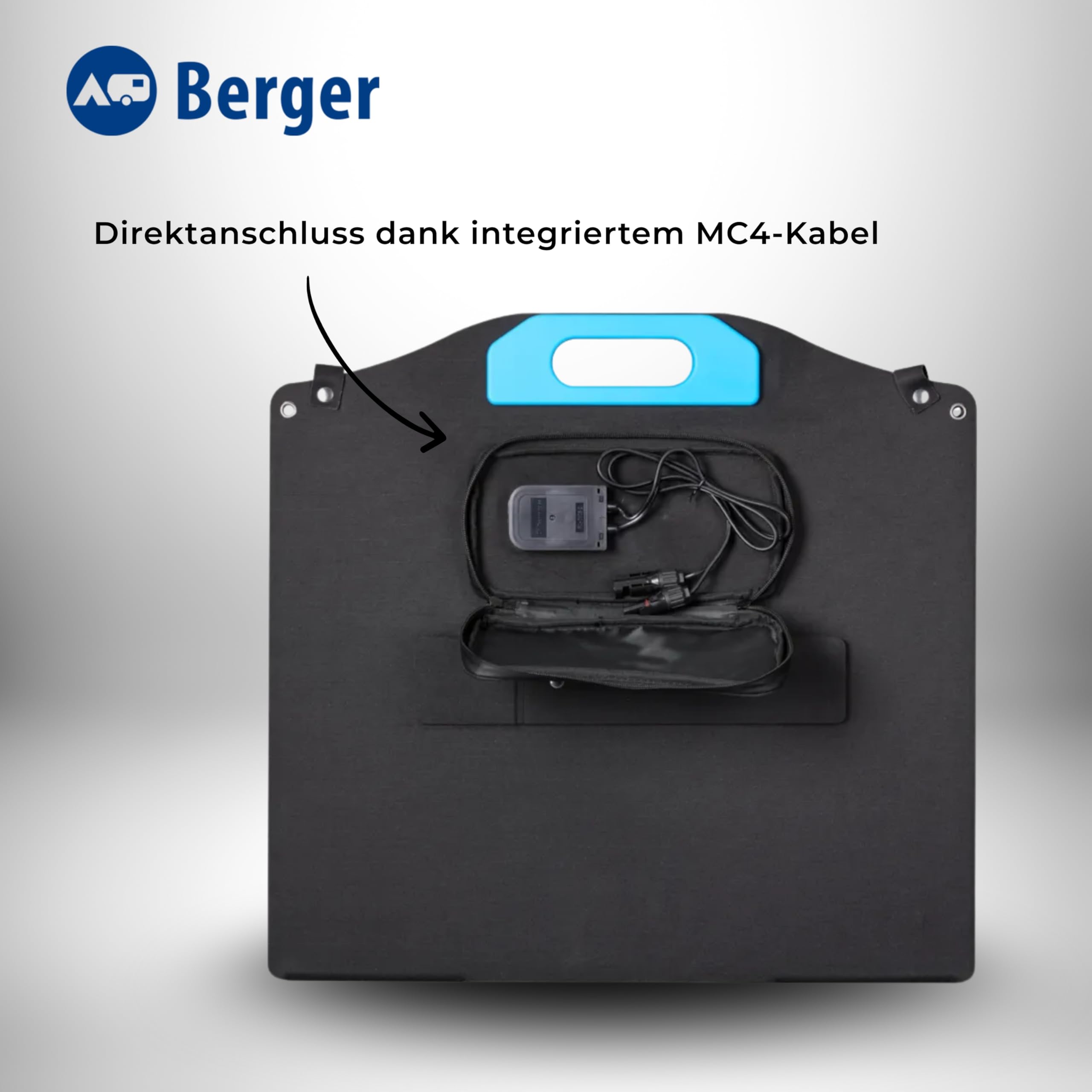 BERGER Kit de panneau solaire pliable 100 W avec régulateur de charge - Module solaire complet avec MC4 et pinces crocodiles - Panneau solaire de camping pour station d'alimentation et batterie