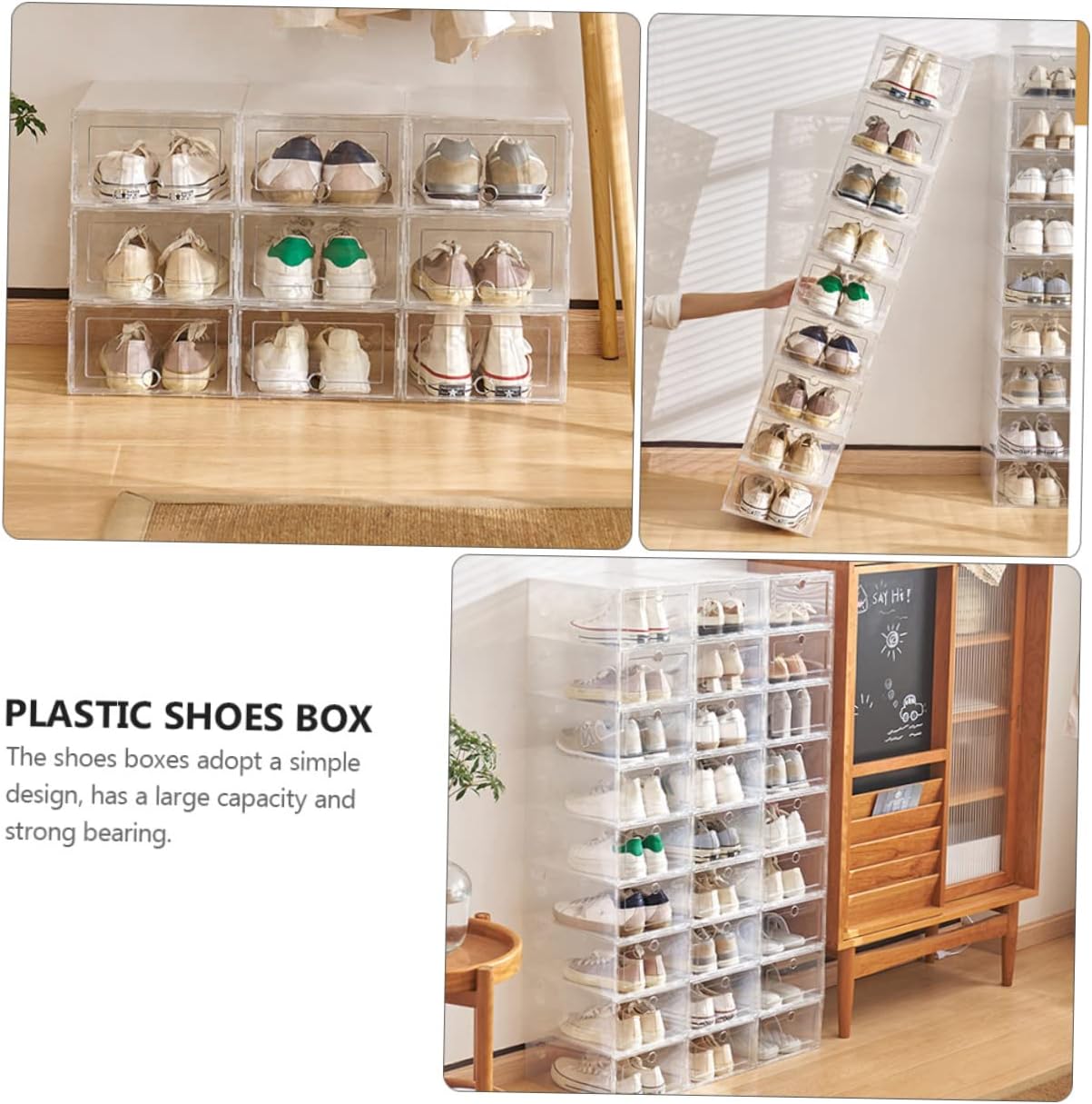 Cabilock 6Pcs Transparent Stackable Shoe Storage Boxes Plastic Drawer Type Organizer for Shoes Wear Resistant with Reinforced Design and Visual Access
