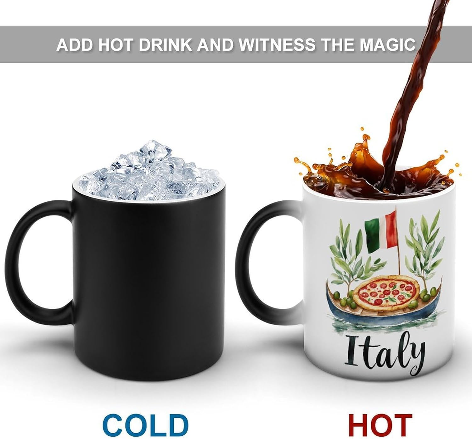 Italian Flag Italy Gondola Pizza Olive Color Changing Mug Heated Ceramic Cup Heat Sensitive Coffee Mug Fun Gift