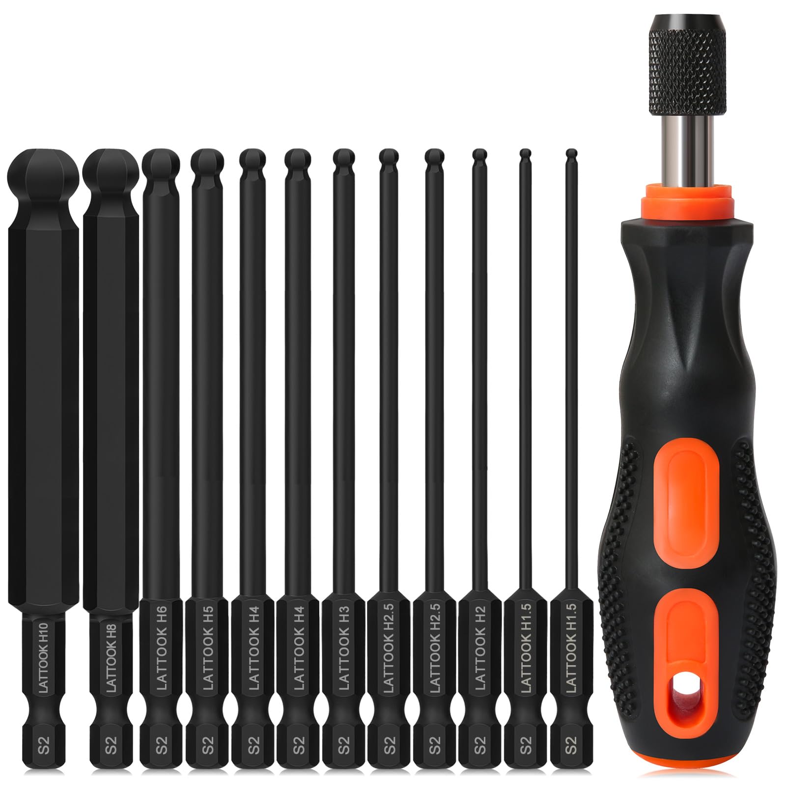 LATTOOK Ball End Hex Drill Bit Set - 10 Pieces -15 LATTOOK Ball End Hex Drill Bit Set - 10 Pieces -15