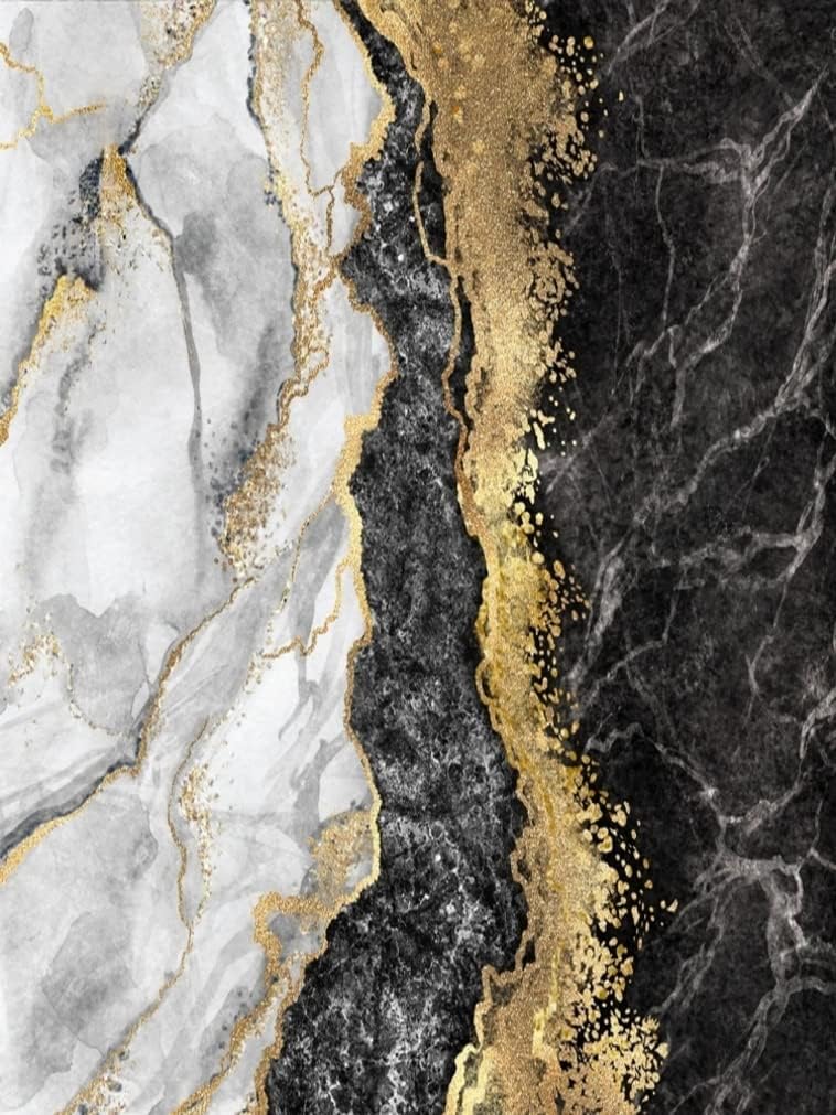 Modern Contemporary Abstract Black Grey Gold Marble Pattern Area Rug for Livingroom Bedroom Diningroom No-Slip Art Decor Office Kitchen Hallway Floor Carpet 4x6