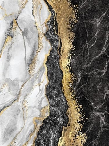 Miniatura 3 de Alfombra moderna contemporánea abstracta con patrón de mármol negro, gris, dorado, para sala de estar, dormitorio, comedor, decoración artística