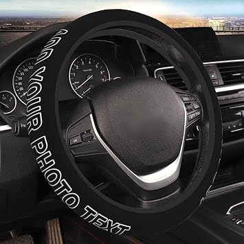 Custom Car Steering Wheel Covers, Custom Steering Wheel Cover, Personalized Universal Car Wheel Cover, Add Your Image Text Anti-Slip Car Accessories for Most Vehicle Sedan, Elastic