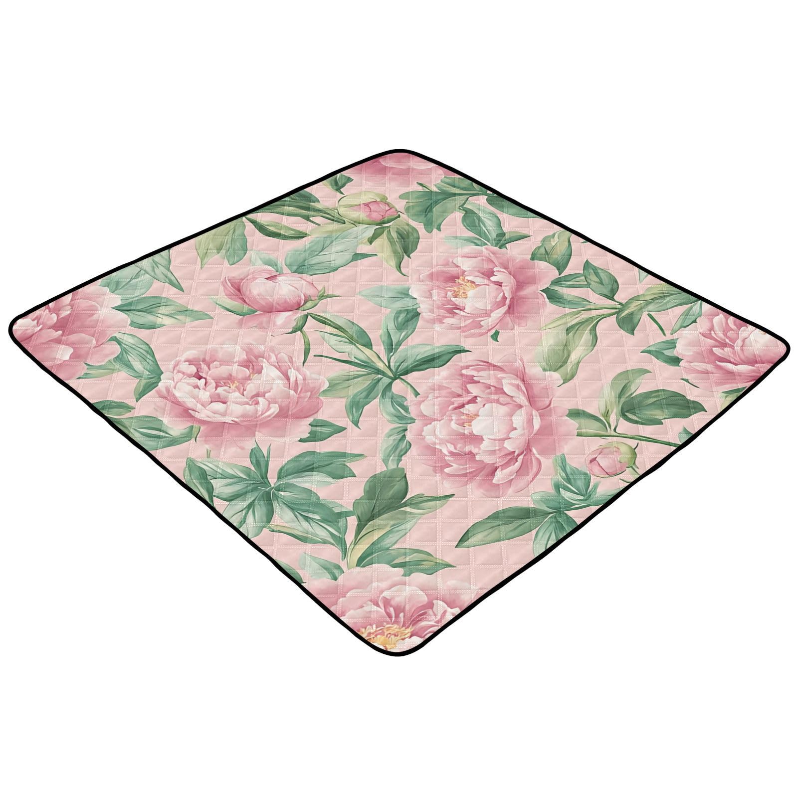 BOESI Graffiti Pink Peony Baby Play Mat, 50“ X 50” Washable Folding Crawling Mat, Baby Floor Mat, Soft, Non-Slip