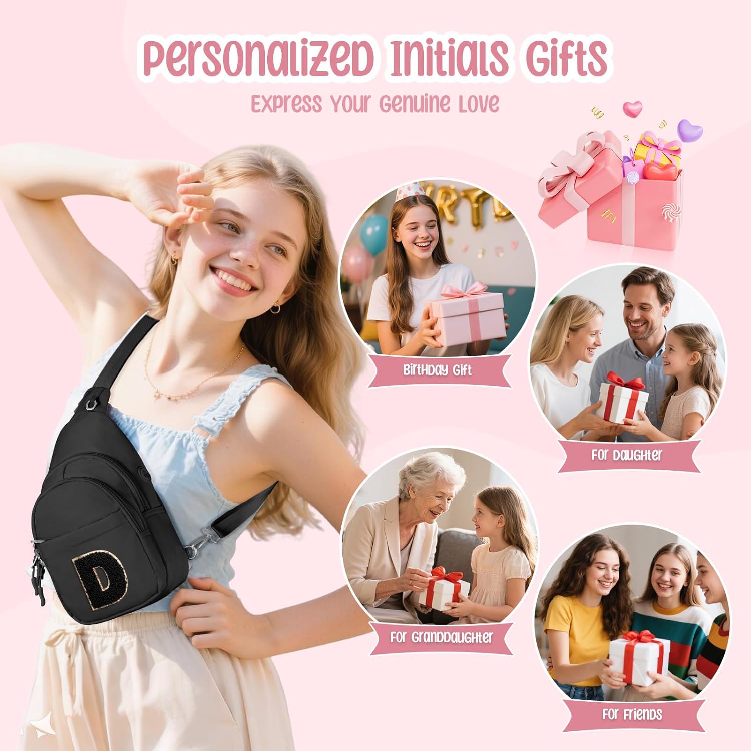 Initial Fanny Pack for Teen Girls Cute Crossbody Bag Sling Purse Personalized Gifts for Teen Girls Kids 6-14 Years Old - Image 7