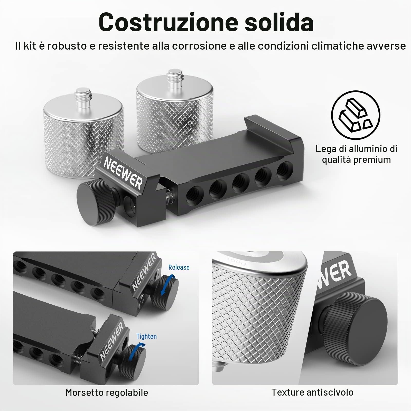 NEEWER Kit Contrappesi Gimbal e Morsetto, Compatibile con DJI Ronin RS4 Pro RS4 RS3 Pro RS3 RS2 RSC2 ZHIYUN Crane 2S 3S Weebill S Moza Air 2 AirCross 2 per il Bilanciamento di Obiettivi Lunghi, GA001