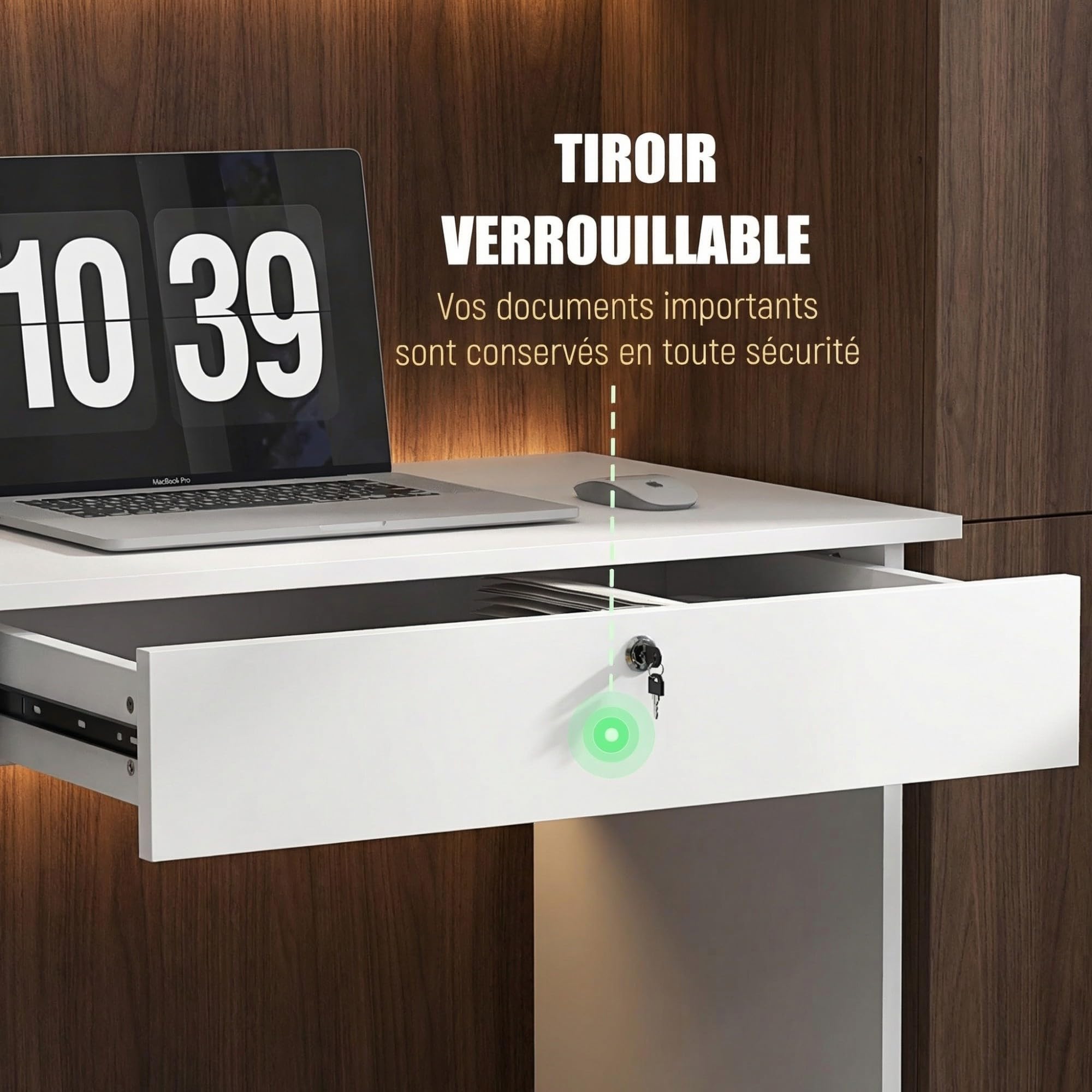 HOMCOM Bureau Informatique avec 5 Tiroirs 110x50cm Blanc