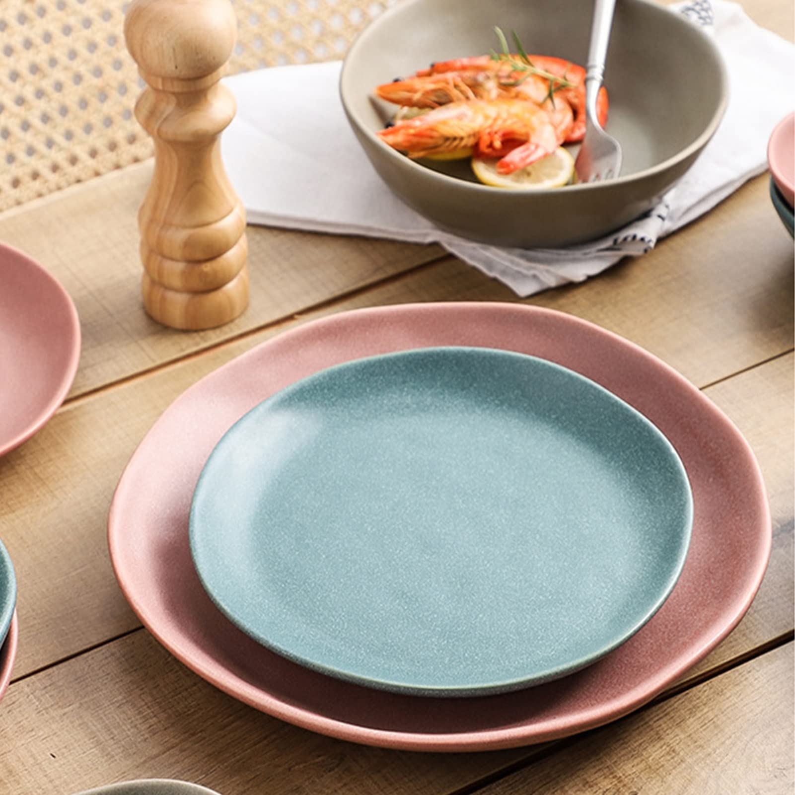 21-teiliges Porzellan-Geschirr-Set, Service für 6 Personen, rosa, graue und grüne Küchenteller und Schalen-Sets, Geschirr-Set Küche, Haushalt & Wohnen