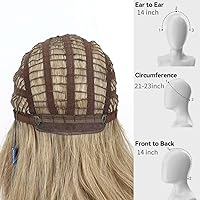 Vista 136 de HAIRCUBE Peluca de color marrón a rubio con flequillo para mujer, peluca de cabello largo ondulado marrón y rubio, pelucas sintéticas rizadas