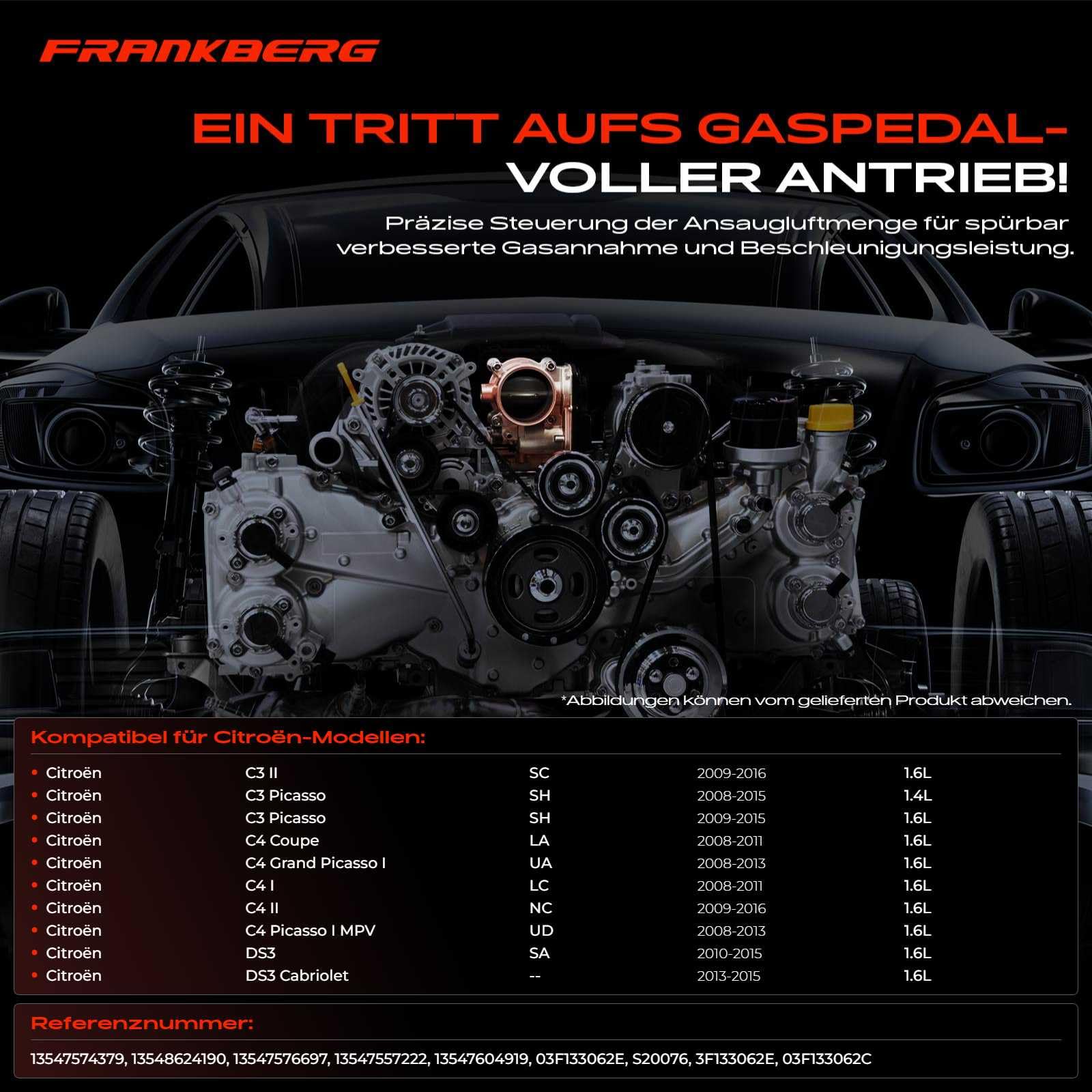 Frankberg Drosselklappe Drosselklappenstutzen Mit Dichtung Kompatibel mit M.i.n.i R56 Cooper One 1.4L-1.6L 2006-2013 C3 II SC 1.6 VTi 120 1.6L 2009-2016 Replace# 13547576697