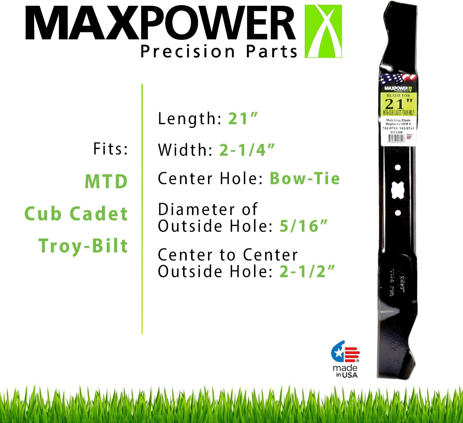 Maxpower 331528B Mulching Blade for 21 Inch Cut MTD/Cub Cadet/Troy-Bilt Replaces 742-04100, 742-0741, 742-0741A, 942-0741, 942-0741A black 21-Inch