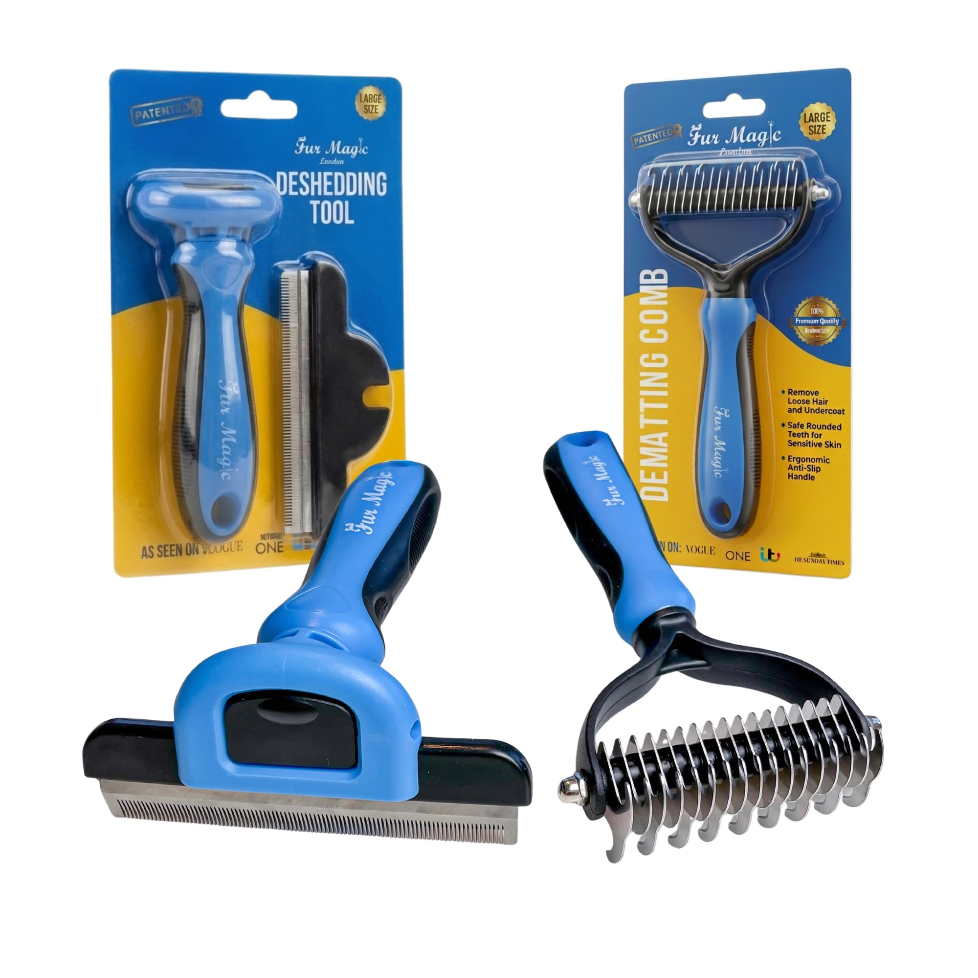 Deshedding Tool & Dematting Comb – Grooming Brushes for Dogs, Cats, Horses – Reduce Shedding and Remove Knots, Mats and Loose Undercoat, Large Size