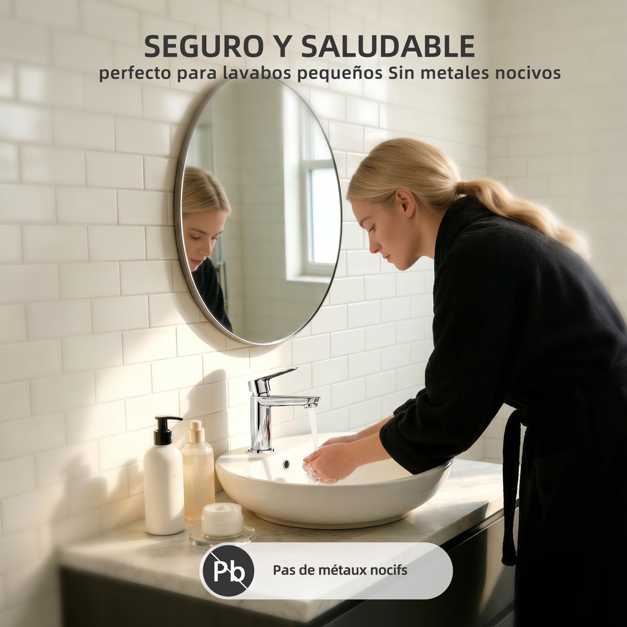 BELZ Grifo de Baño, Grifo de Baño Monomando para Lavabo, Grifo Mezclador de Latón Sólido, Ahorrador de Agua y Duradero, Cromado