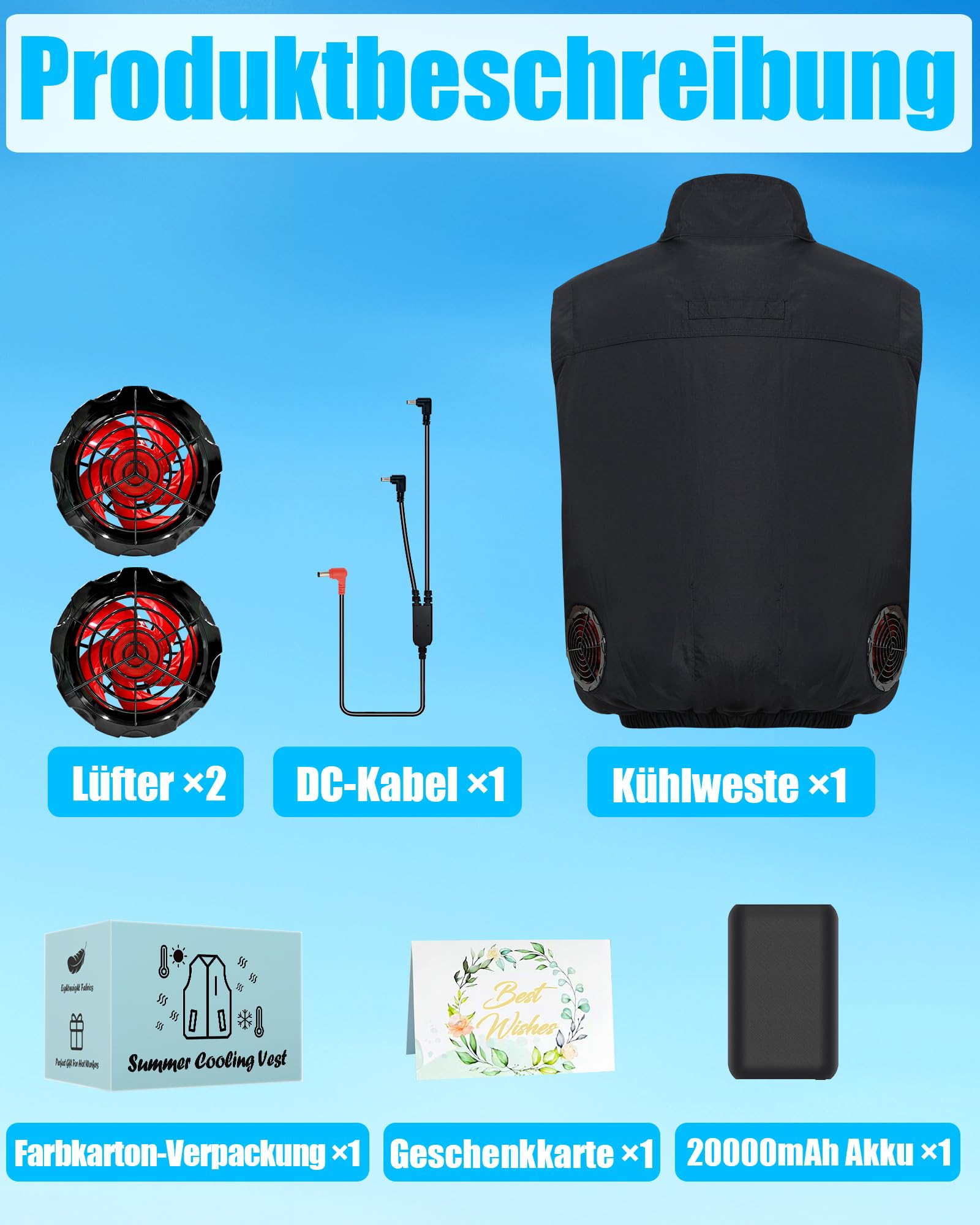 Chaleco refrigerante de pesca 21V 20000mAh 2 ventiladores sin escobillas 4 velocidades