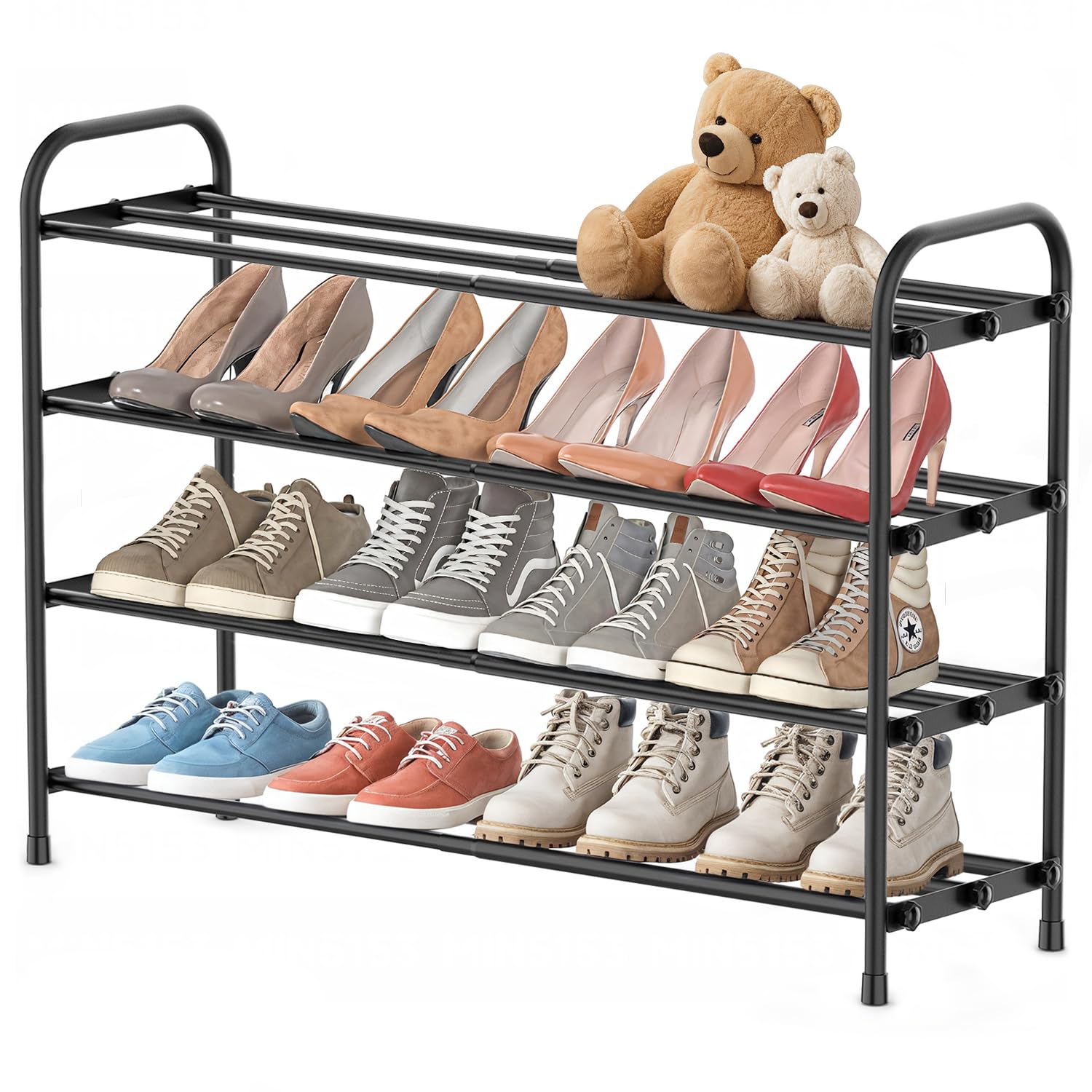 INSMART 4-Tier Expandable Shoe Rack, Stackable and Adjustable Shoes Organizer Storage Shelf, Sturdy and Durable Metal Structure Free Standing Shoe