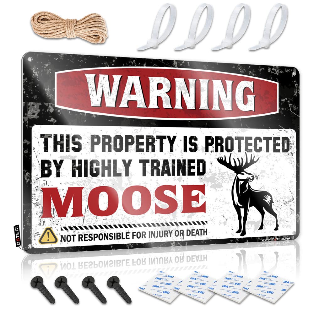 Bbq Signs Outdoor Warning This Property Is Protected By A Highly Trained Moose Tin Sign Man Cave Signs And Decor Man Cave Signs And Decor
