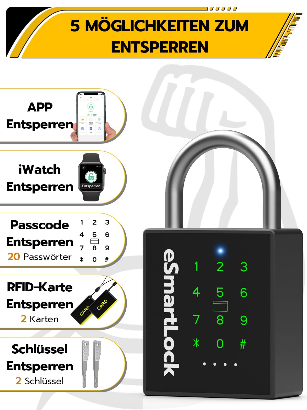 Anweller Cerradura biométrica,Cerraduras Bluetooth con código y RFID,Candado resistente a la intemperie con llave, cerradura de combinación para puertas, vallas, taquillas y almacenes