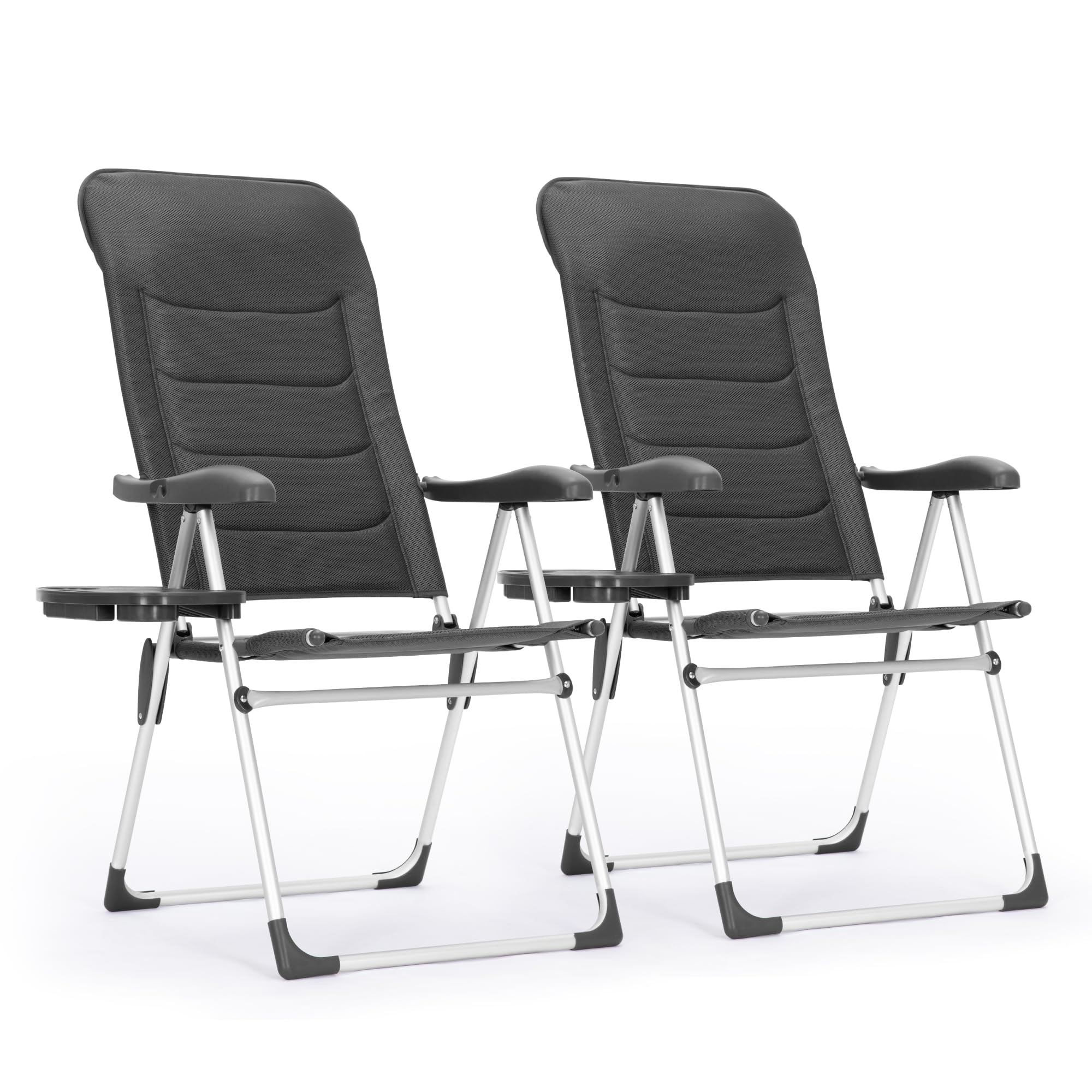 PHI VILLA Folding Garden Chairs Set of 2 with Side Table, Aluminium Outdoor Chair with High Back, Padded Patio Dining Chairs with 7-Position Adjustable Backrest and Detachable Headrest