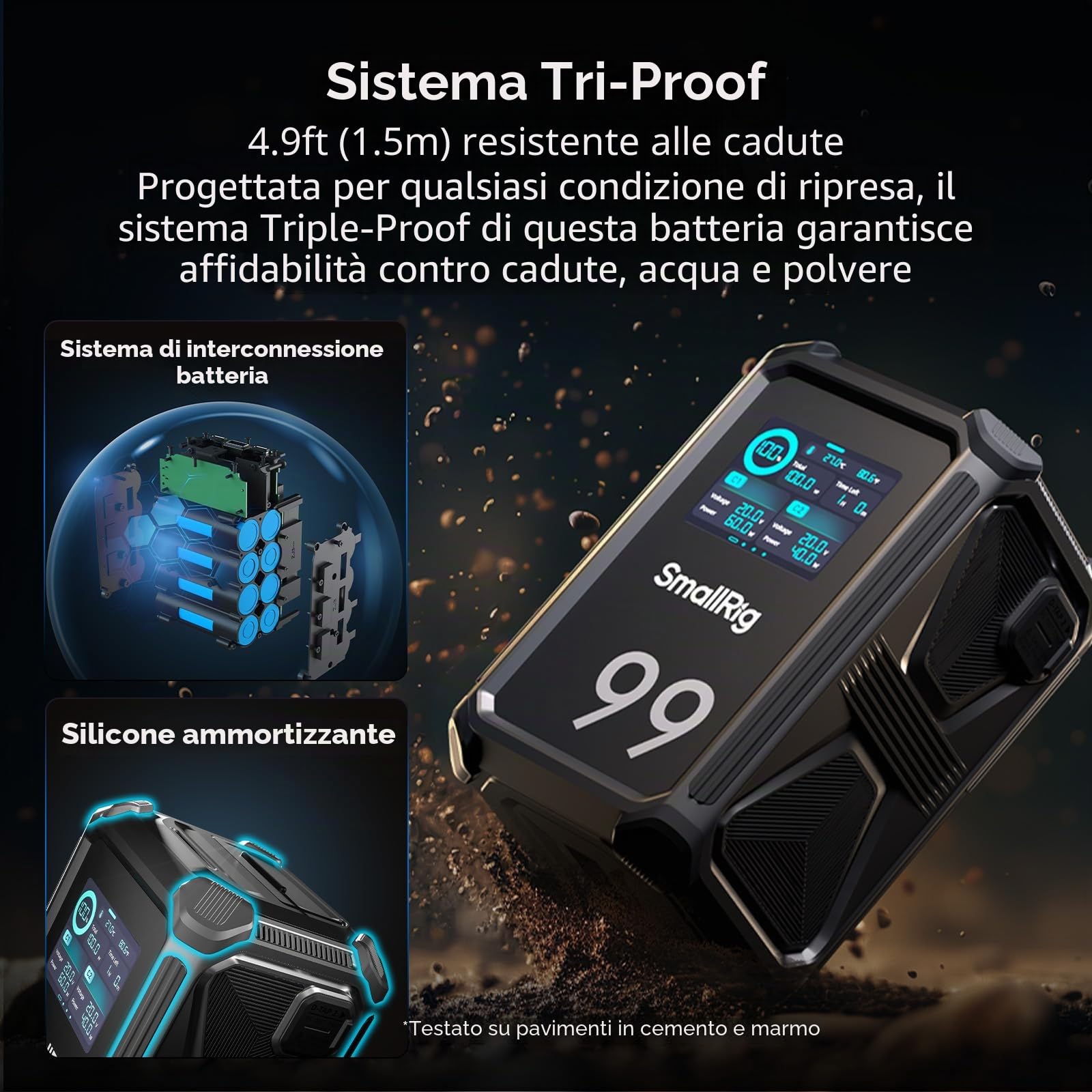 SMALLRIG V Mount Batteria X99, Batteria V Mount 99Wh / 6800mAh, Uscita 100W Ricarica Completa in 2H, Doppio D-TAP, USB-C, Porte DC, Controllo APP, Touchscreen da 2,0", per Fotocamera, Videocamera
