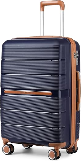 British Traveller Suitcase Check in Hold Luggage Lightweight PP Hard Shell Travel Trolley Suitcase with 4 Spinner Wheels TSA Lock (Navy, 76cm 92L)
