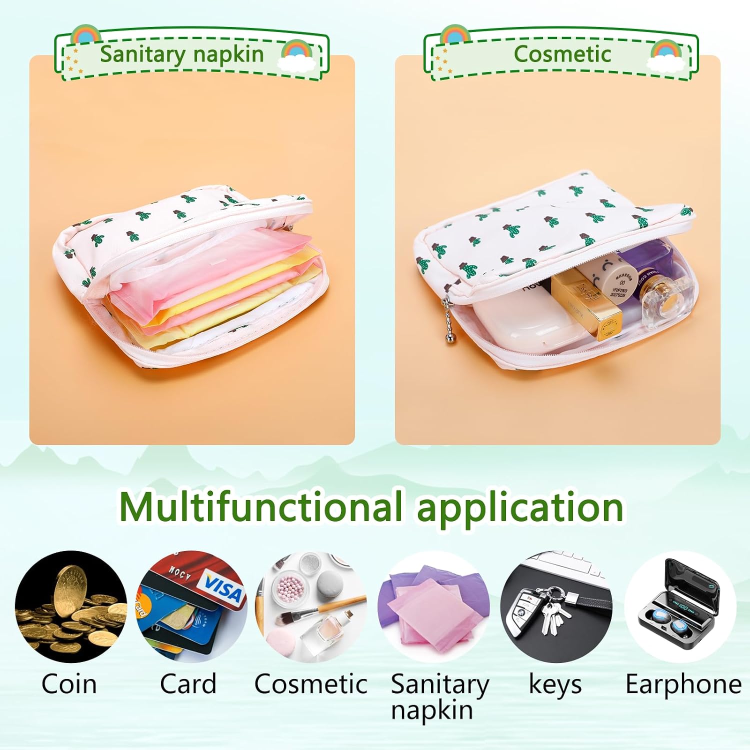 4 Pack Period Pad Storage Bags, Reusable Portable Pouches for Women