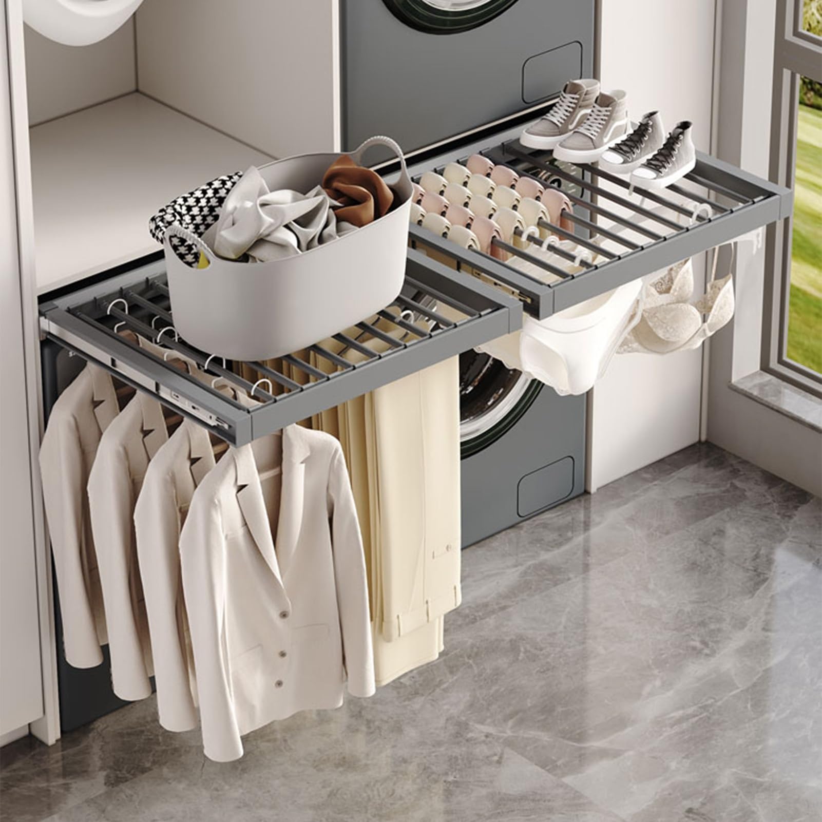 Tiroir à Pantalons Coulissant, étagère à Pantalons coulissante pour Dressing et Salle de Bain, Organisateur de tiroir, étendoir à Linge à Placer au-Dessus du Lave-Linge, capacité de Charge d