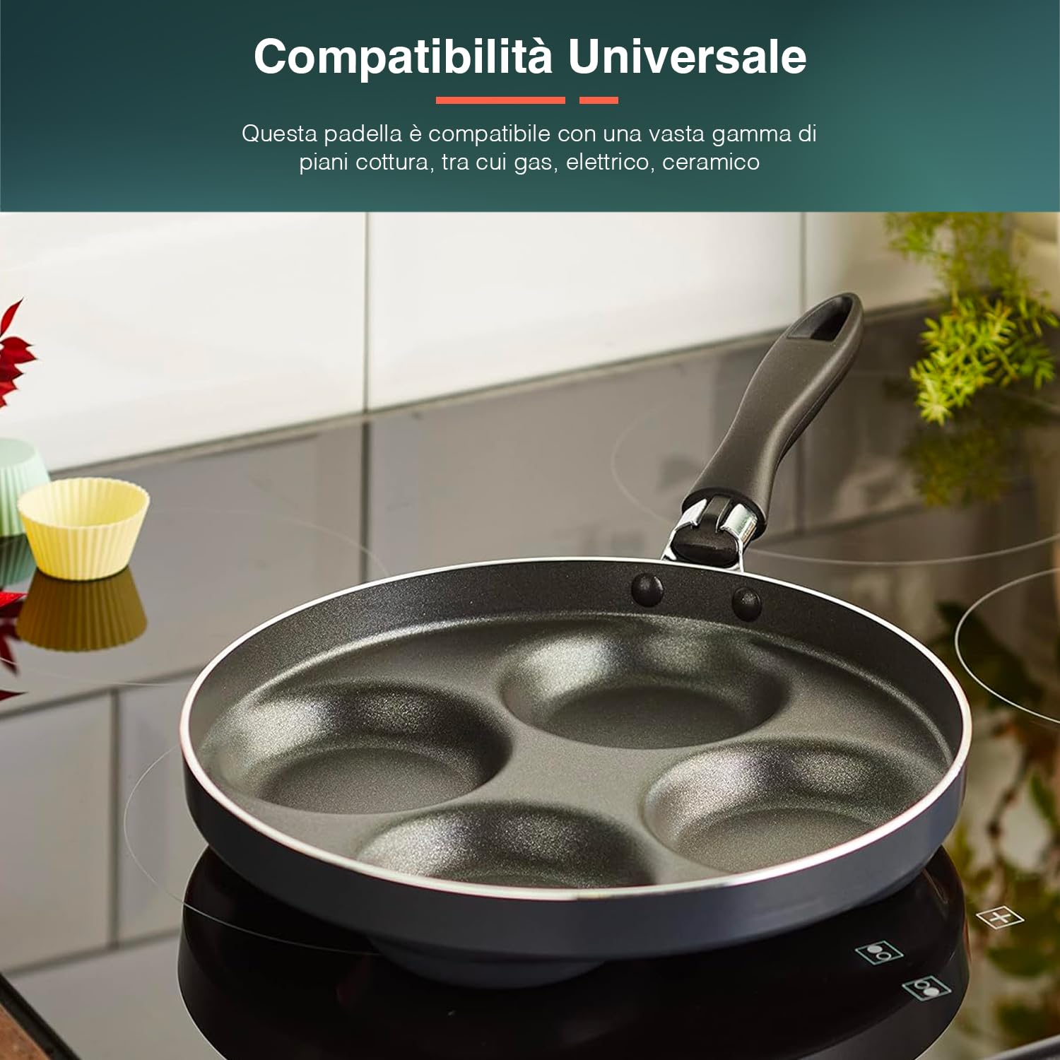 Avilia Padella Antiaderente con 4 Stampi per Pancake, Uova, Hamburger - Rivestimento Senza PFOA, Compatibile con Piano a Gas, Elettrico, Ceramico, Facile da Pulire, Ideale per Cucina Salutare, 24cm