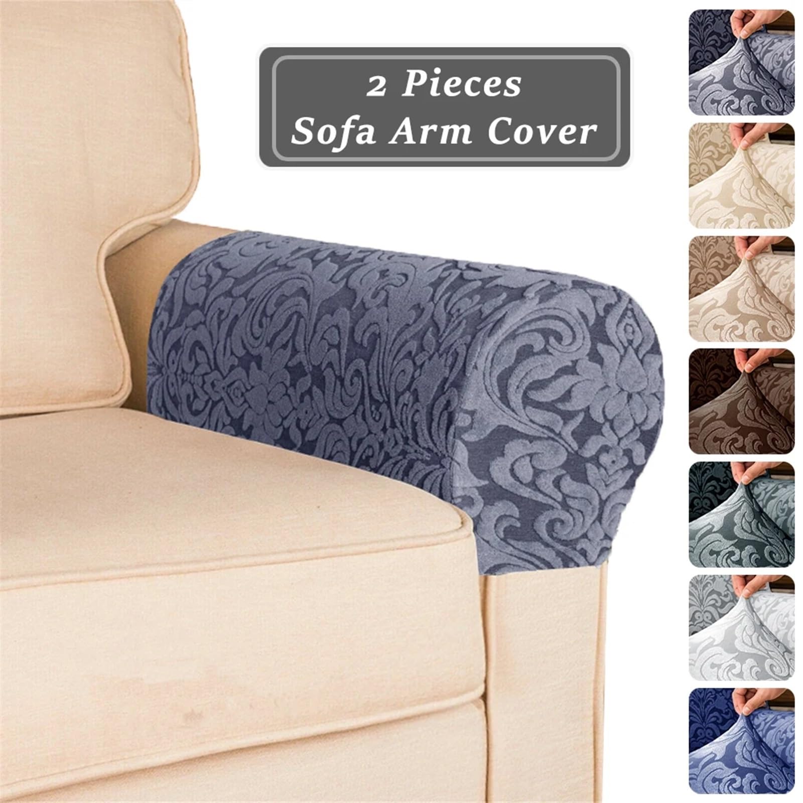 Sofa ArmlehnenbezüGe 2 stücke Jacquard Arm Stretch Sofa Abdeckung Spandex Sofa Handtuch Sessel Abdeckungen Sofa Arm Abdeckungen Universal Nicht-Slip FüR Couch, Stuhl, Armschutz(Light Gray)