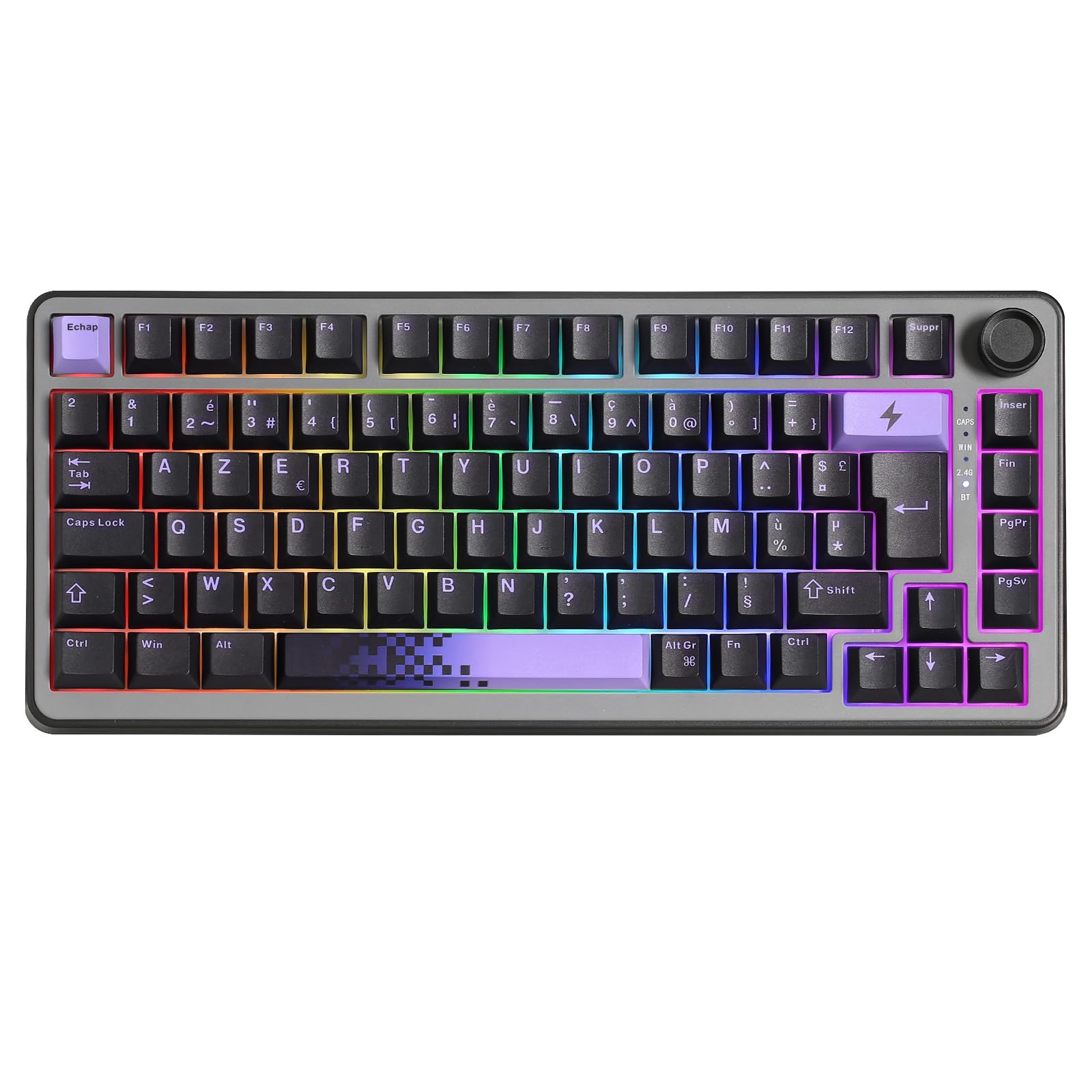 YUNZII B75 Pro FR AZERTY Clavier Gamer sans Fil (Noir, Milk V2 Switch) | Français Disposition 75% , Bluetooth 5.0 / 2,4 / USB-C Filaire, RGB, Hotswap, Structure Gasket, Touches PBT