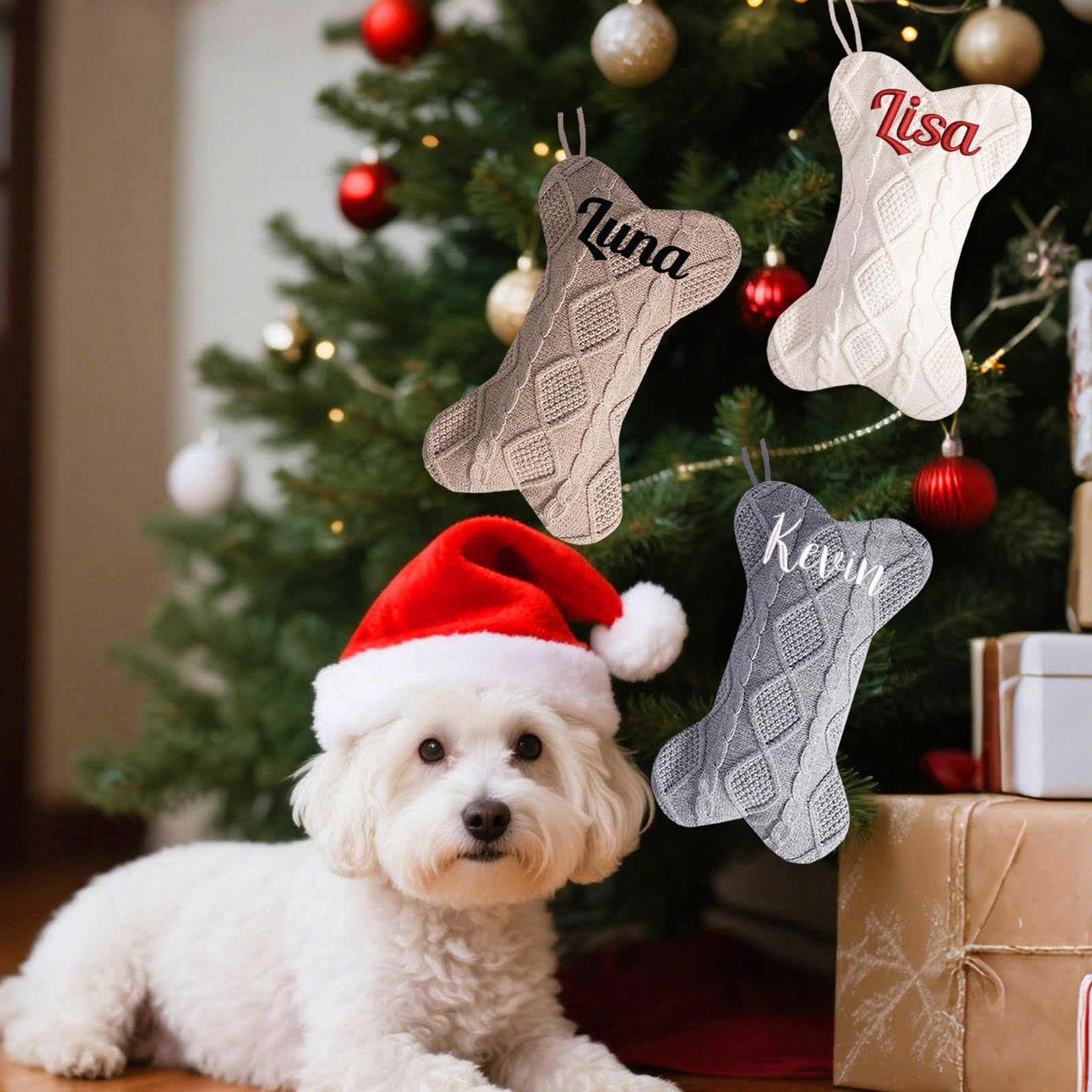 Divertenti calze di Natale personalizzate fai da te da 41,5 cm, con nome ricamato personalizzato da 41,5 cm, grande calza di Natale lavorata a maglia per camino, decorazione per feste di Natale