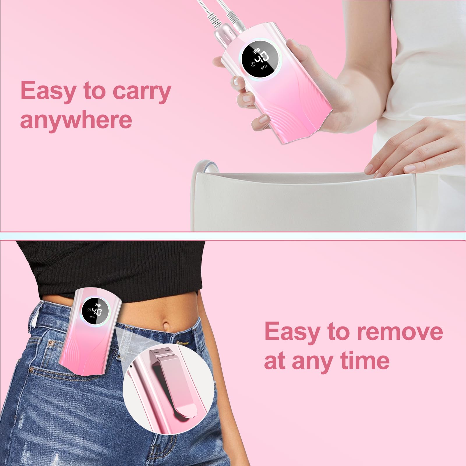 Professional Cordless Electric Nail Drill Machine Rechargeable E-File Kit