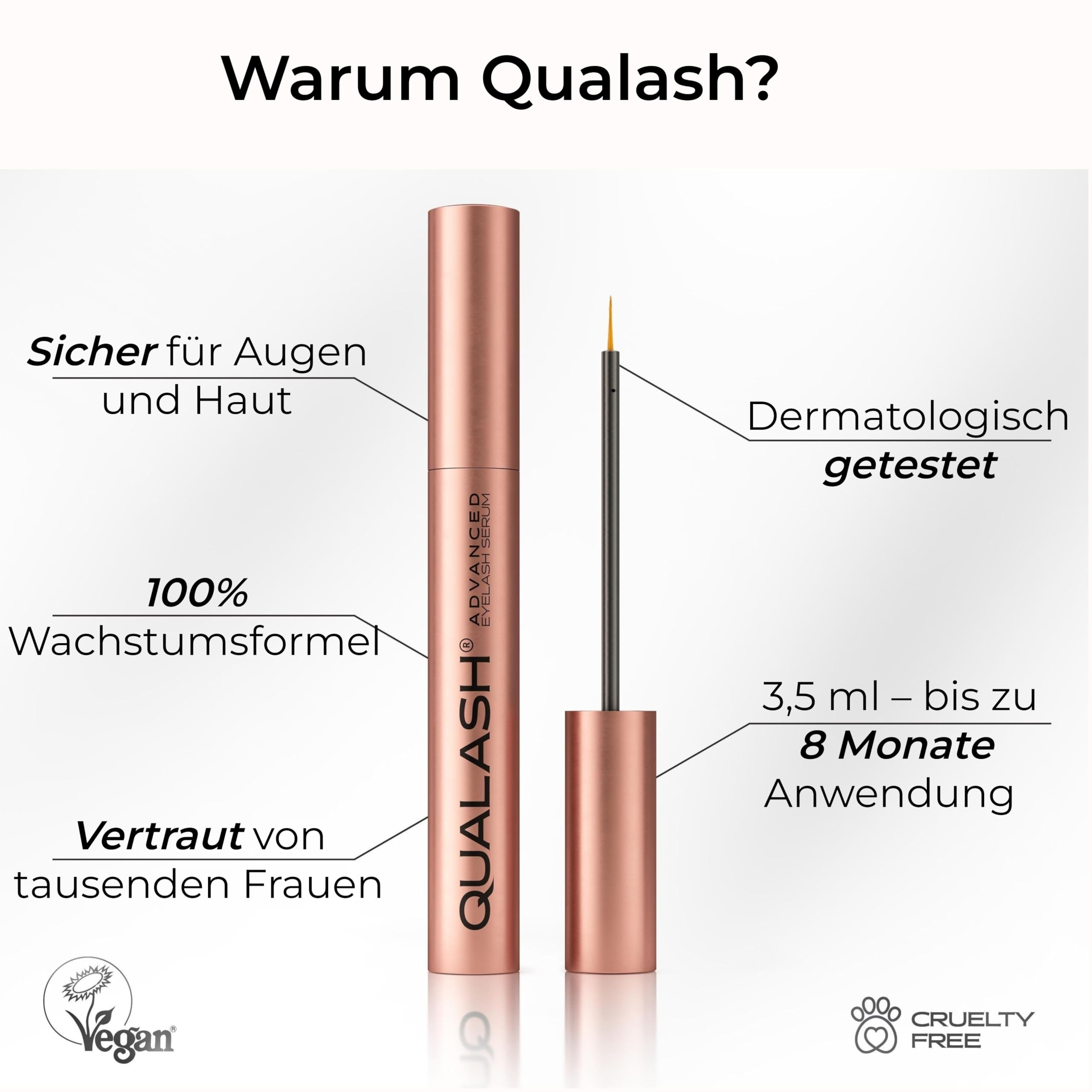 Wimpernserum für Long Lashes – QUALASH® Advanced Lash & Eyelash Serum 3,5 ml für schnell Wachstum, Testsieger mit patentierter QUA-X Wachstumsformel, sichtbare Ergebnisse in 4 Wochen klinisch getestet