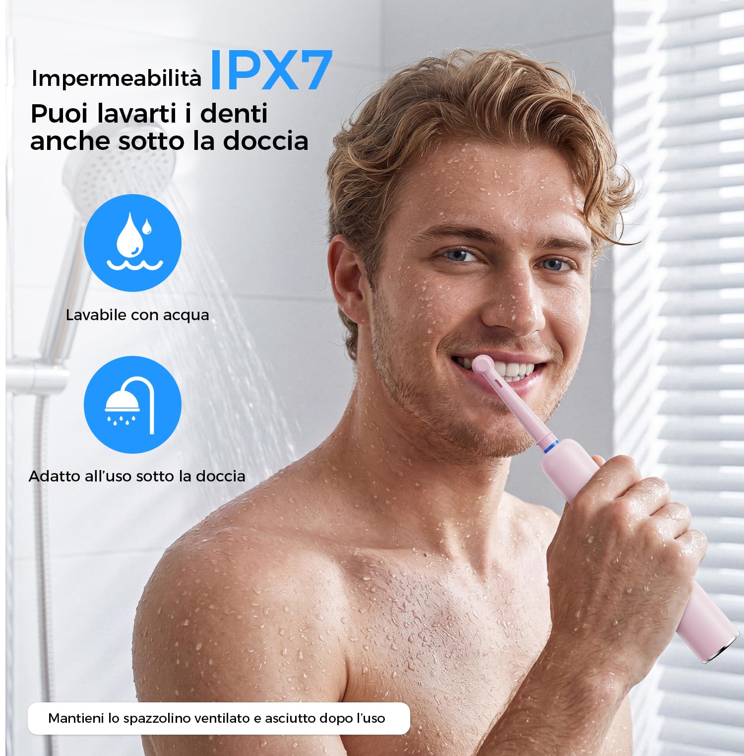 Spazzolino Elettrico Rotante per Denti Sensibili, Rosa | 5 Modalità, 8 Testine, Batteria 60 Giorni, Ricarica Rapida, 5000 RPM, Timer 2 min, IPX7 Impermeabile