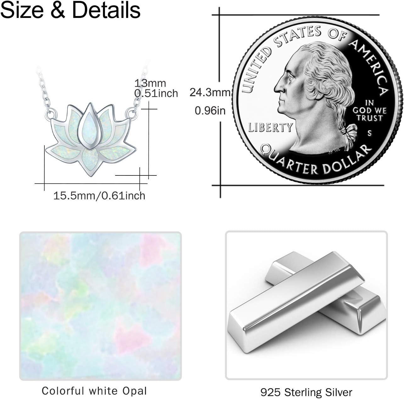 CUOKA MIRACLE Lotus Necklace 925 Sterling Silver Opal Pendant Necklace Lotus Flower Necklace Yoga Necklace Gift for Women Mom - Image 2