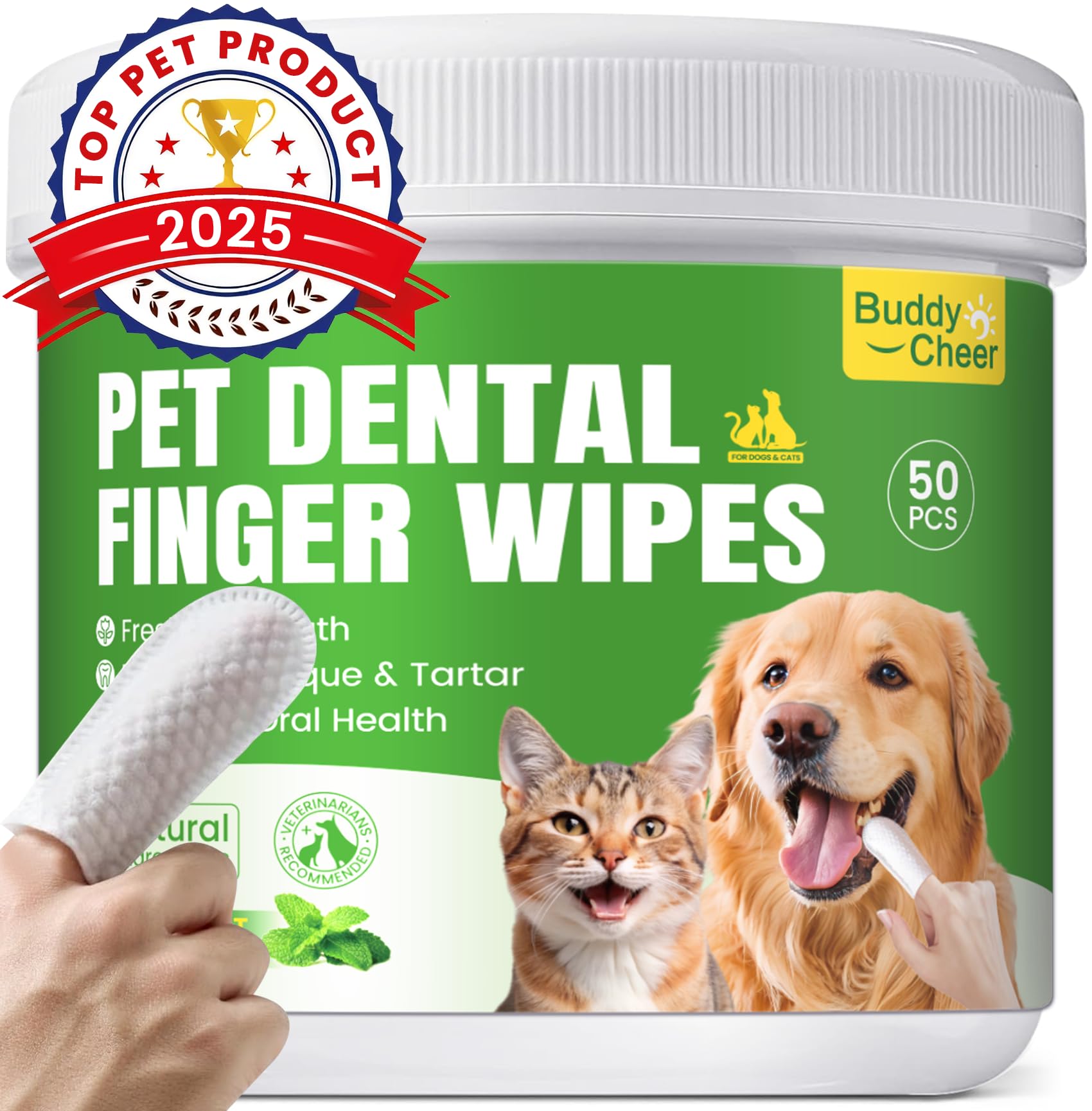 Pet Teeth Cleaning Wipes for Dogs & Cats, Pet Dental Finger Wipes for Dogs, No-Rinse Dog Toothbrush Toothpaste to Reduce Plaque & Tartar, Disposable Dog Tooth Brushing Kit - Mint Flavor - 50 Count
