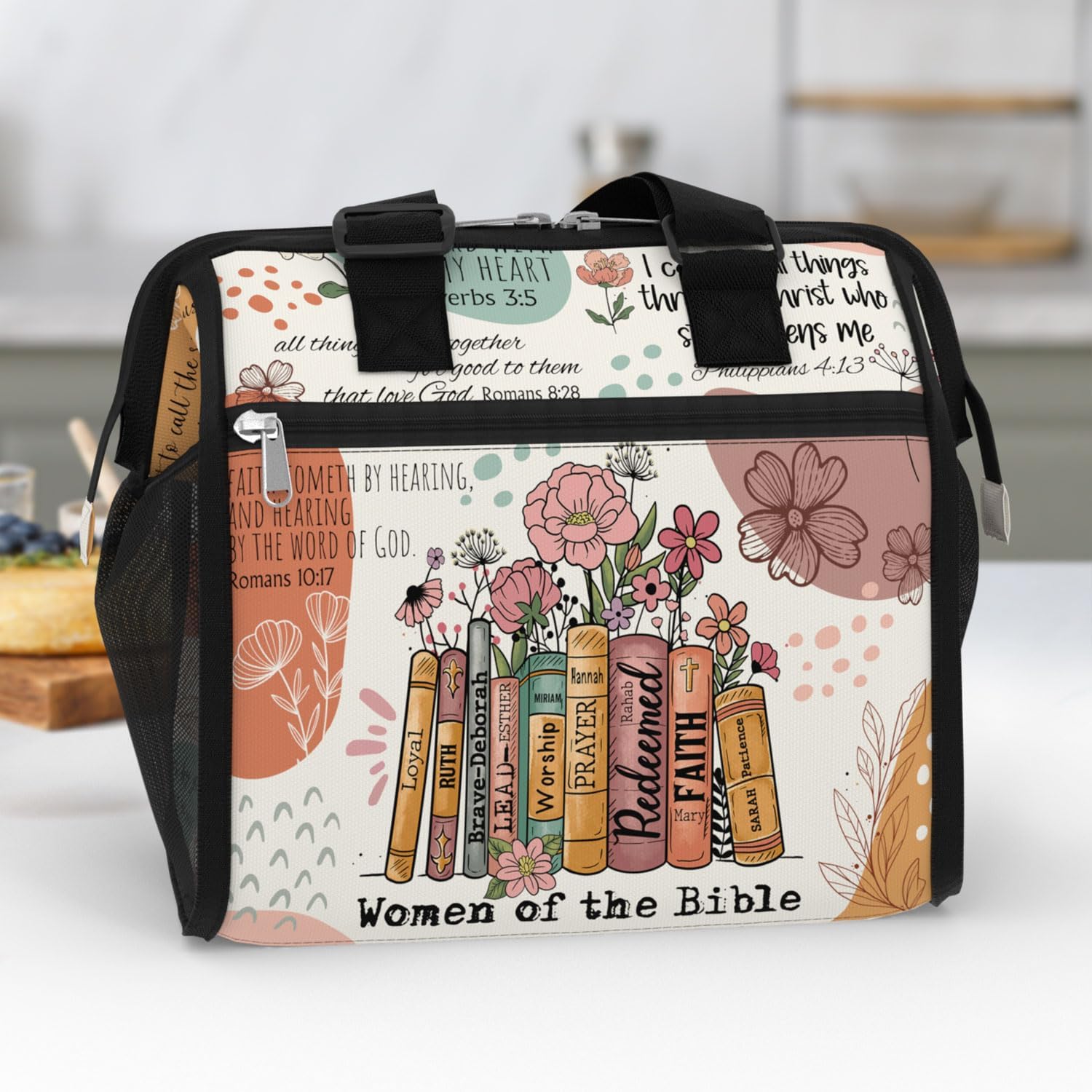 84hoods Insulated Lunch Bag for Women. Christian Faith Religous Gift. Large Lunch Box with Adjustable Strap for Work, Office, Travel, Picnic. Women of Bible. - Image 6