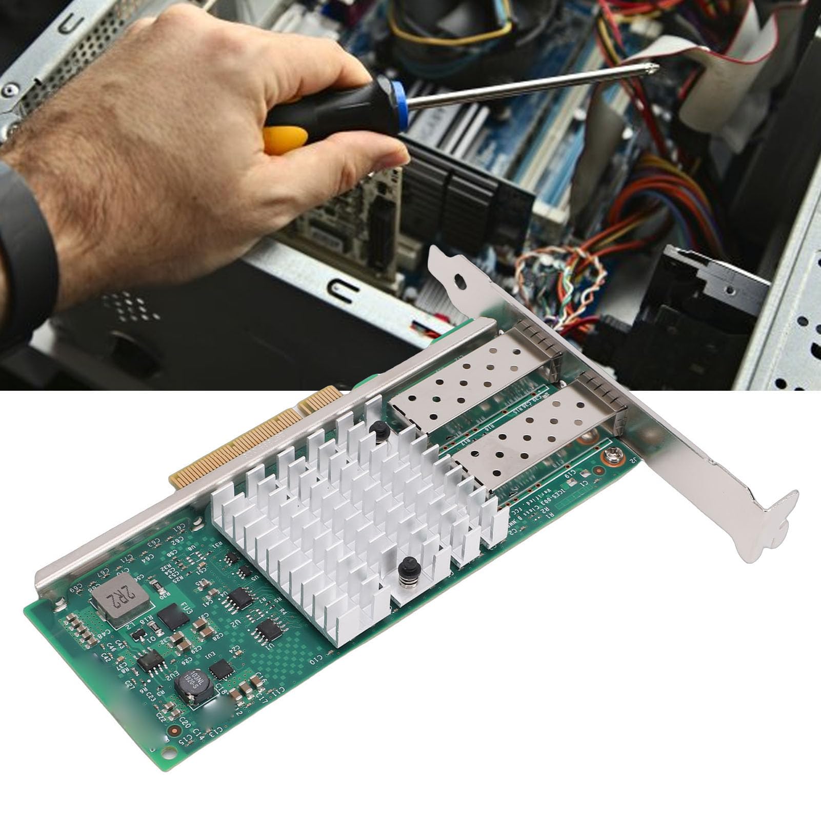 Jectse Scheda di Rete in Fibra Ottica PCIe X8 da 10 GB, Adattatore Ethernet a Doppia Porta SFP+ con Supporto Chip 82599, per Sistemi Server Wins VMware