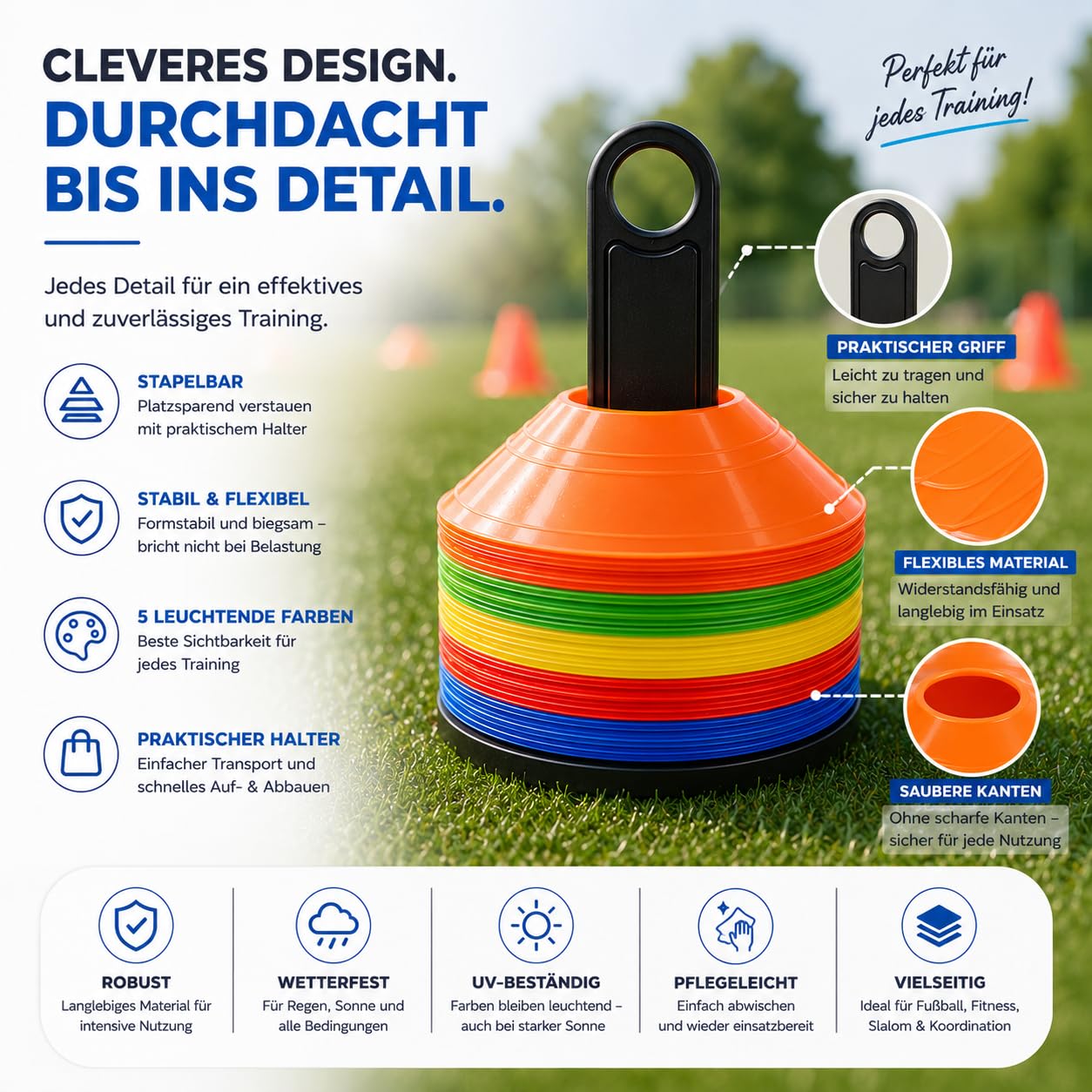 20 cônes de marquage colorés, Accessoires pour l'entraînement de Football et de Slalom - Accessoires d'entraînement en extérieur
