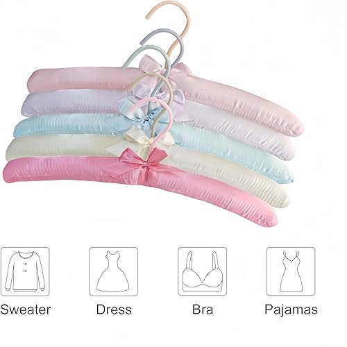 Miniatura 4 de Fazanwey Perchas acolchadas para ropa, perchas de satén, perchas acolchadas para mujer, suéteres (5 unidades)