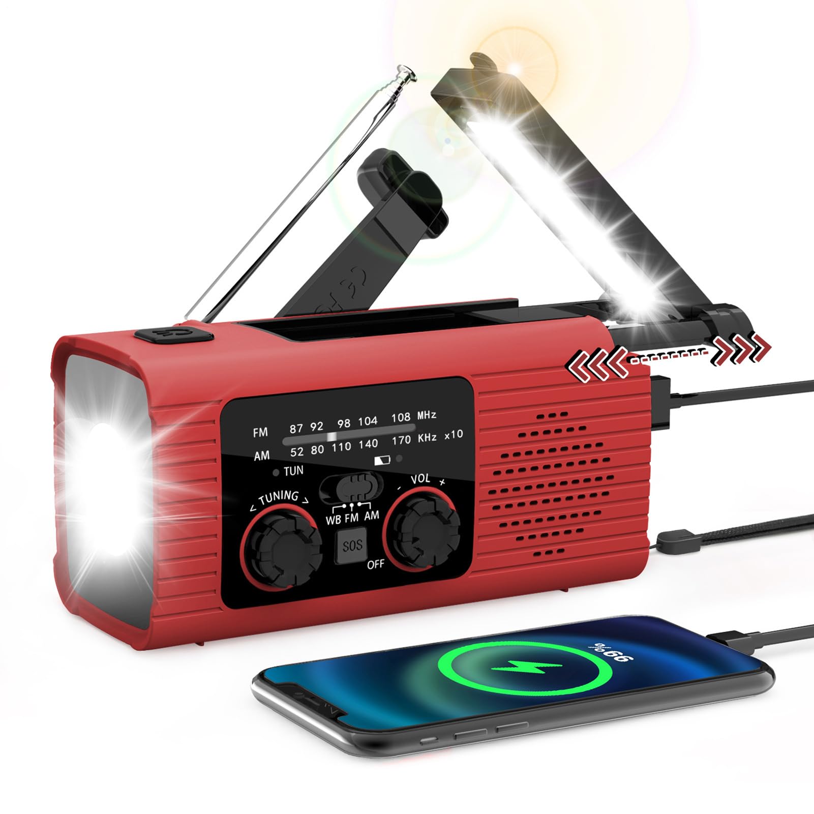 Radio De Emergencia Portátil - R-adio De Manivela De Energía Solar, Radios De Alarma SOS, con Linterna LED, 3 Métodos De Carga, Radios Am/FM/NOAA con Pilas, para Camping, Viajes, Ourdoor