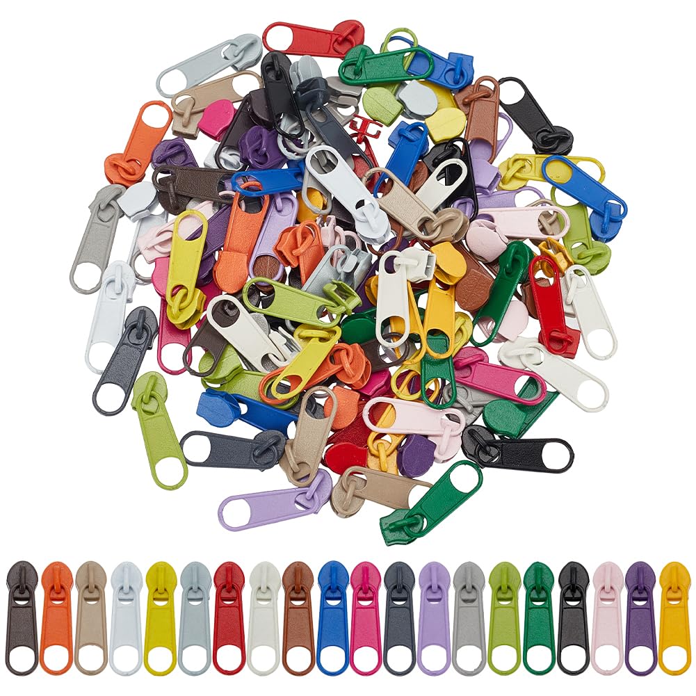 FINGERINSPIRE 120 Pcs Long Pull Zipper Heads 20 Colors 3# Zipper Slider Heads Alloy Replacement Sliders for Suitcase, Backpack, Jacket, Bags, Coat,