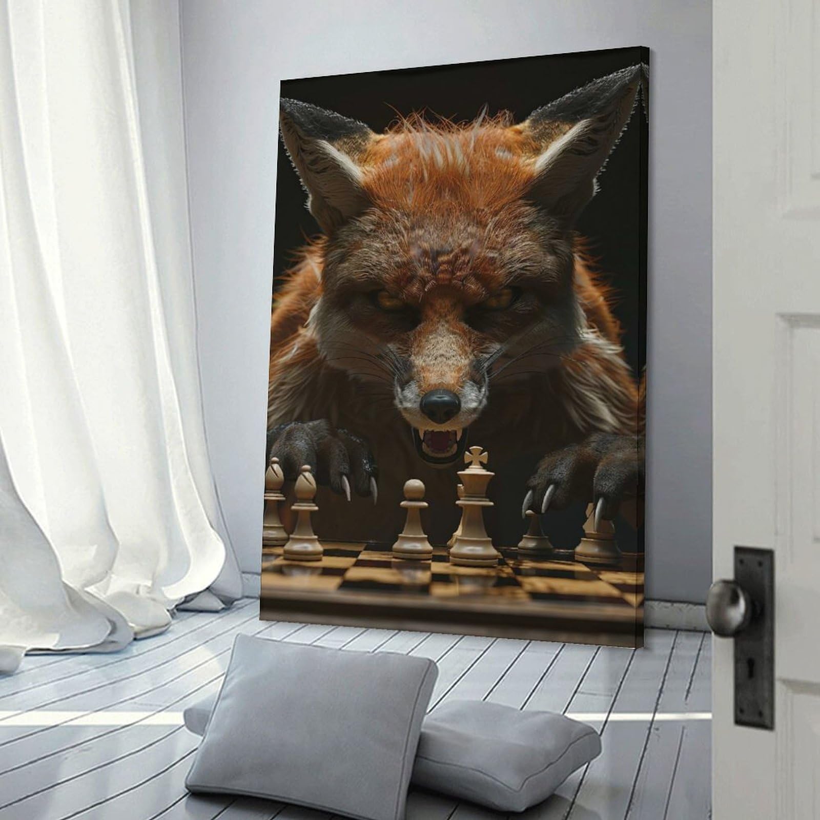 Junmoney Fox Chess Wall Picture Print 24x36inch(60x90cm), for Apartment Walls, Studios Or Work Areas, A Simple Refresh for Blank Walls