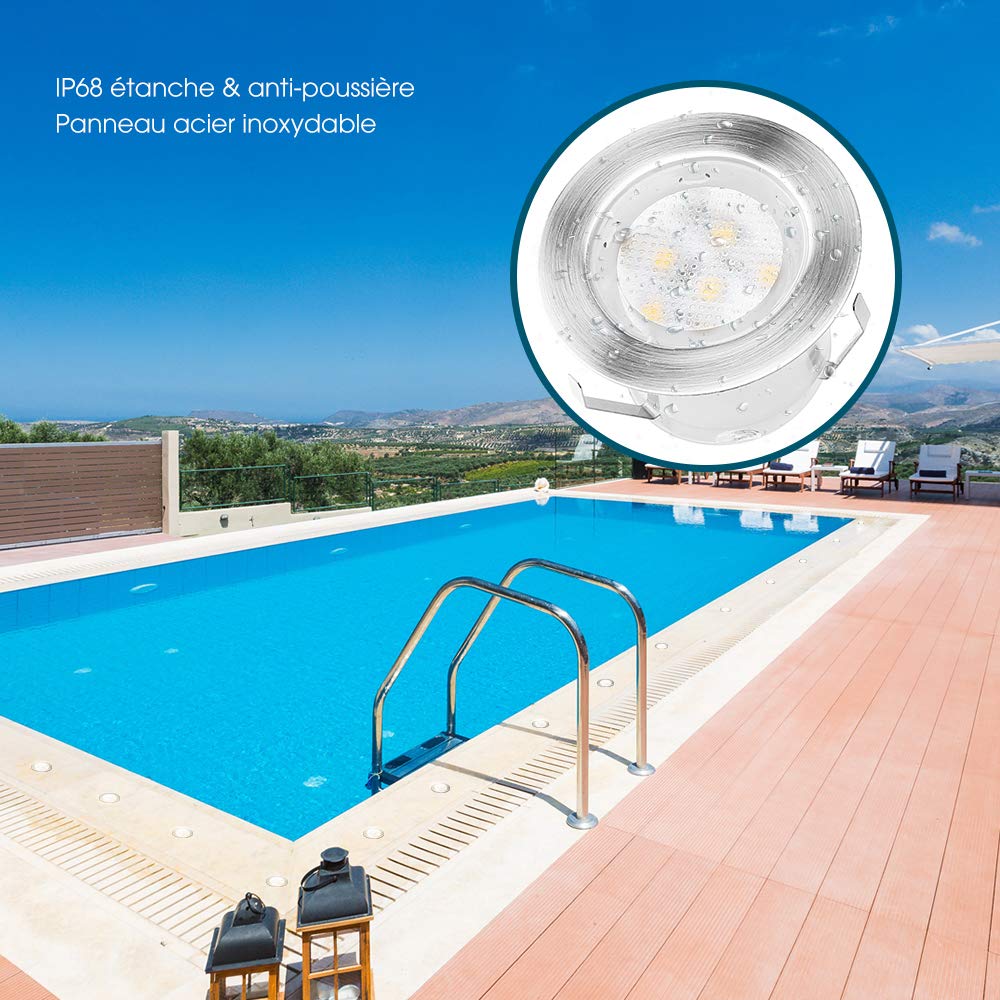 Spots LED Encastrable DC 12V IP67 Etanche Lot de 10 Blanc Chaud pour Jardin Patio Escalier