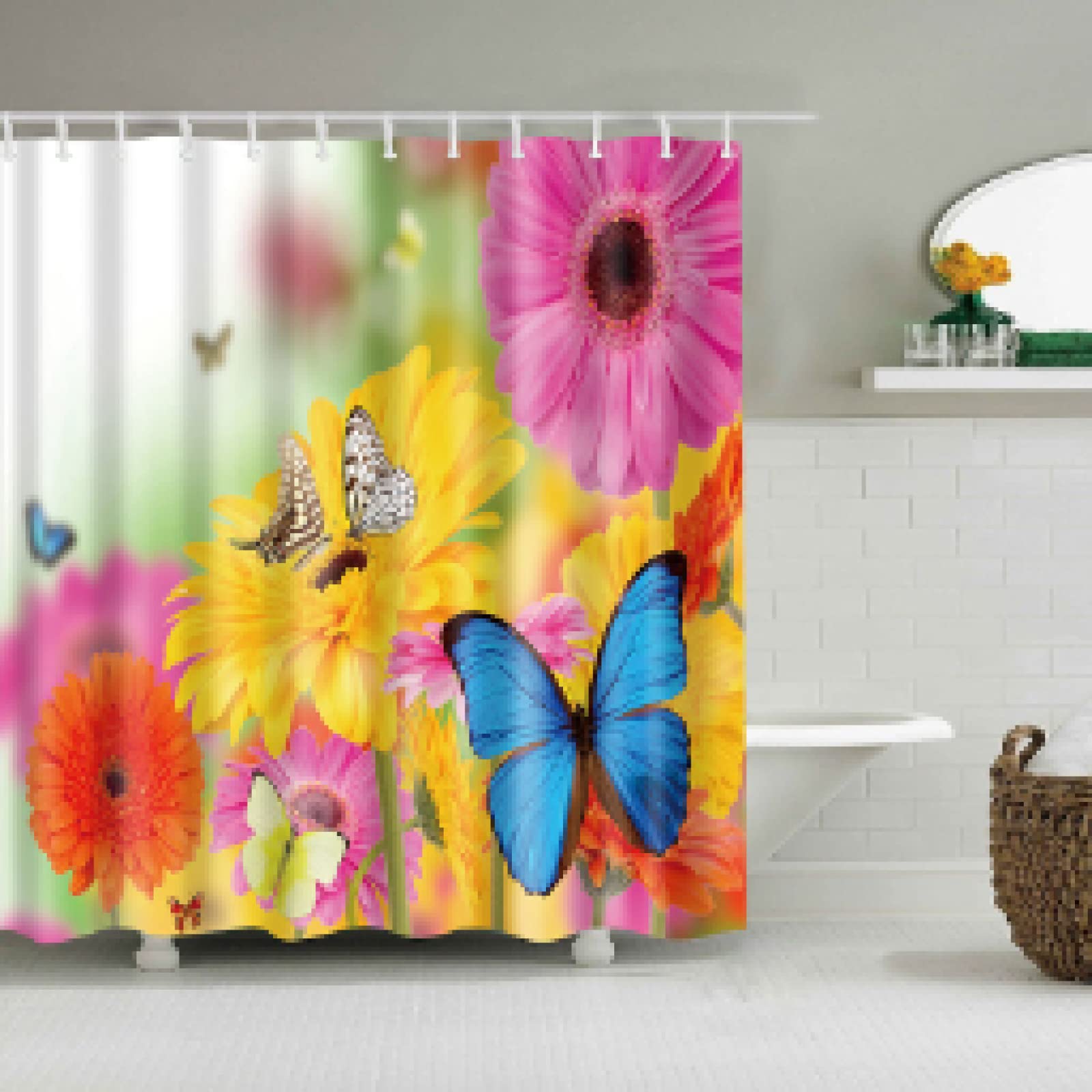 Rideau de douche imperméable anti-moisissure fleurs papillons 120x200