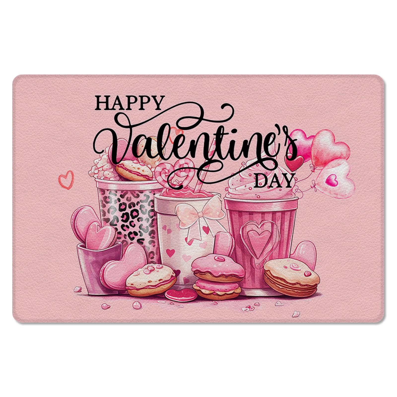 Valentine's Ice Cream Kitchen Bath Door Mat Cushioned Runner Rug,Washable Welcome Floor Sink Antifatigue Mat,Waterproof & Non-Slip Comfort Standing Doormat,Coffee Balloons Sweet Dessert 20