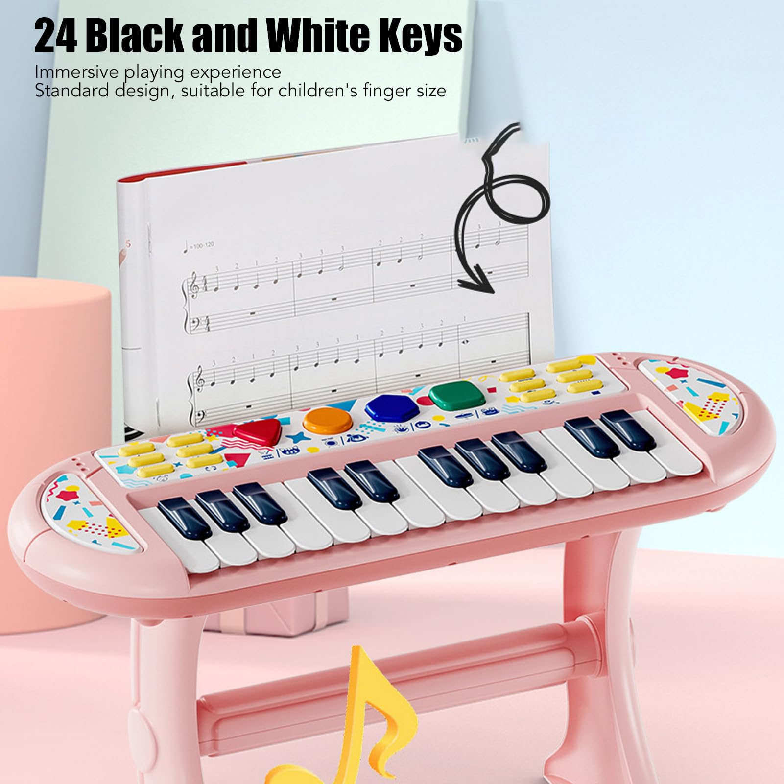Teclado de Piano para Niños de 24 Teclas, con Soporte Desmontable | Piano de juguete electrónico con altavoz, juguetes de aprendizaje musical para niños pequeños principiantes, instrumentos